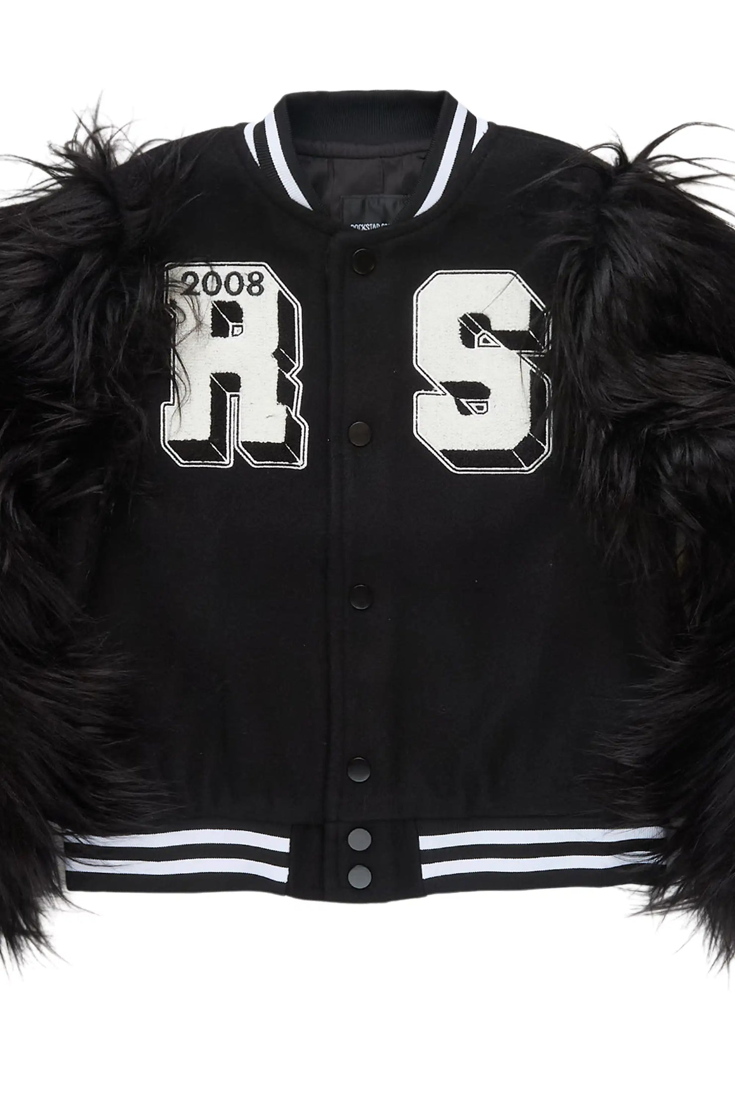 Girls Jameicia Black Fur Sleeve Varsity Jacket