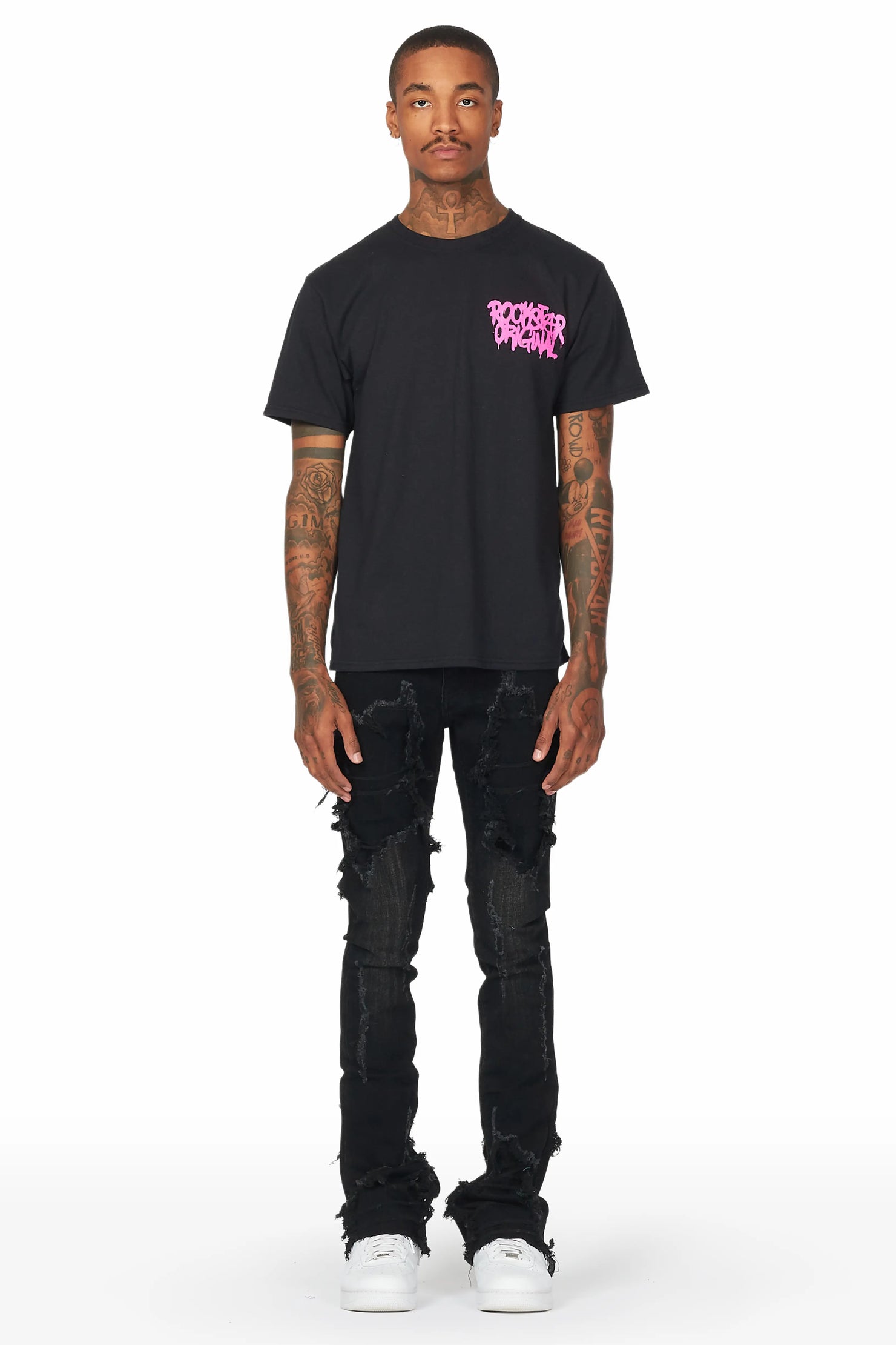 Fateh Jet Black Stacked Flare Jean