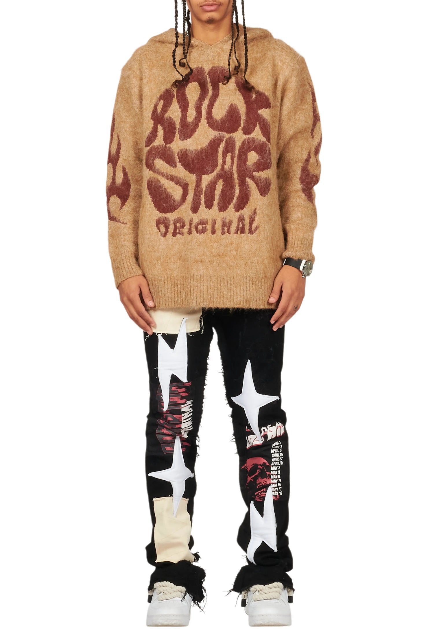 Hakon Brown Graphic Knitted Mohair Hoodie