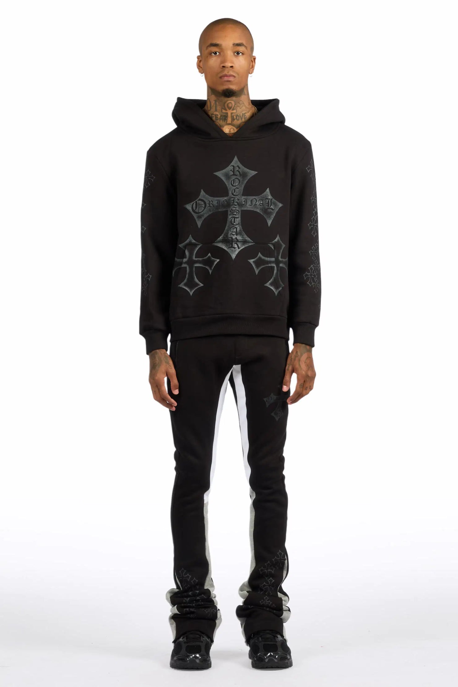Marzion Black/Grey Hoodie/Stacked Flare Track Set