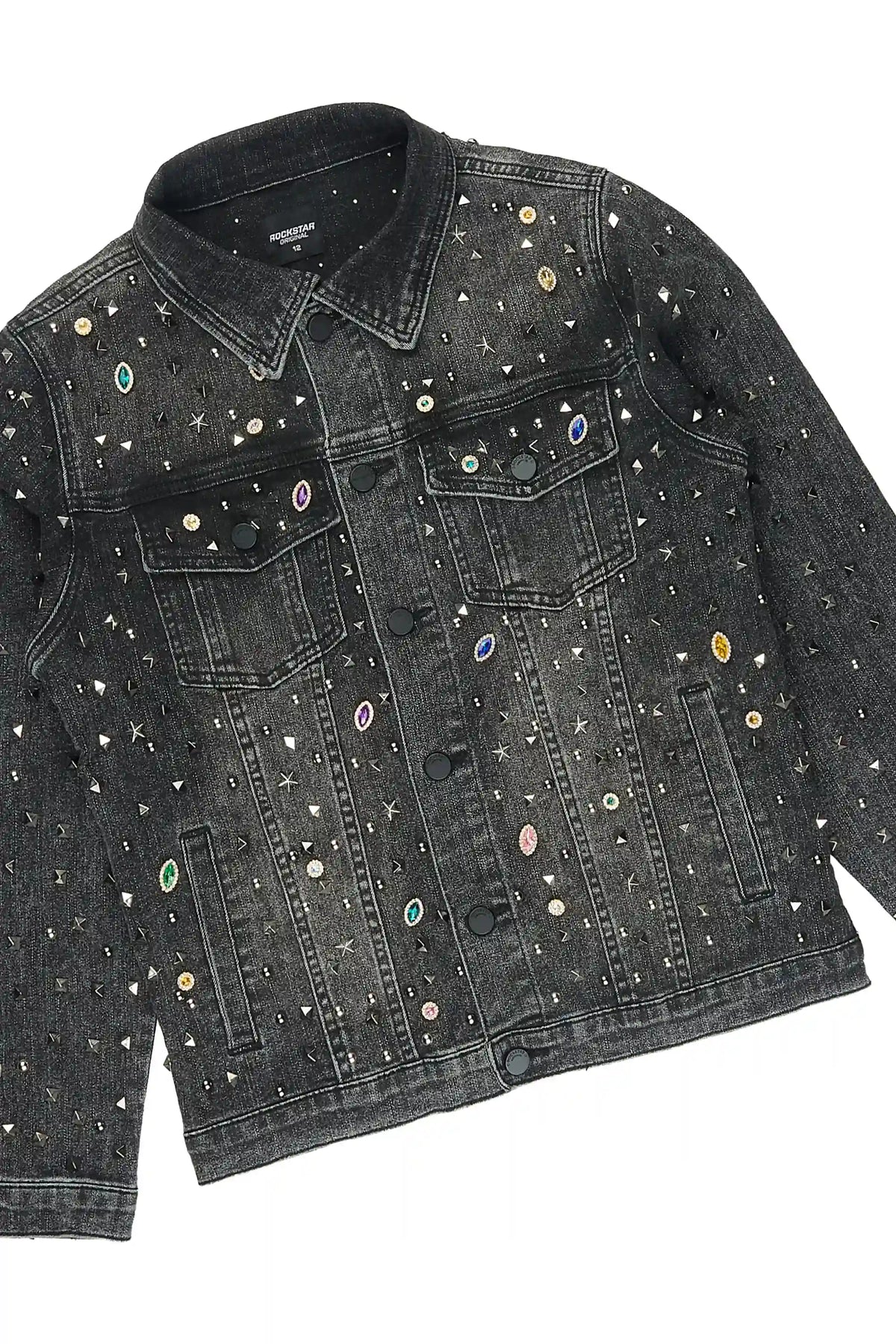 Boys Hendrix Black Rhinestone Denim Jacket/Stacked Flare Jean Set