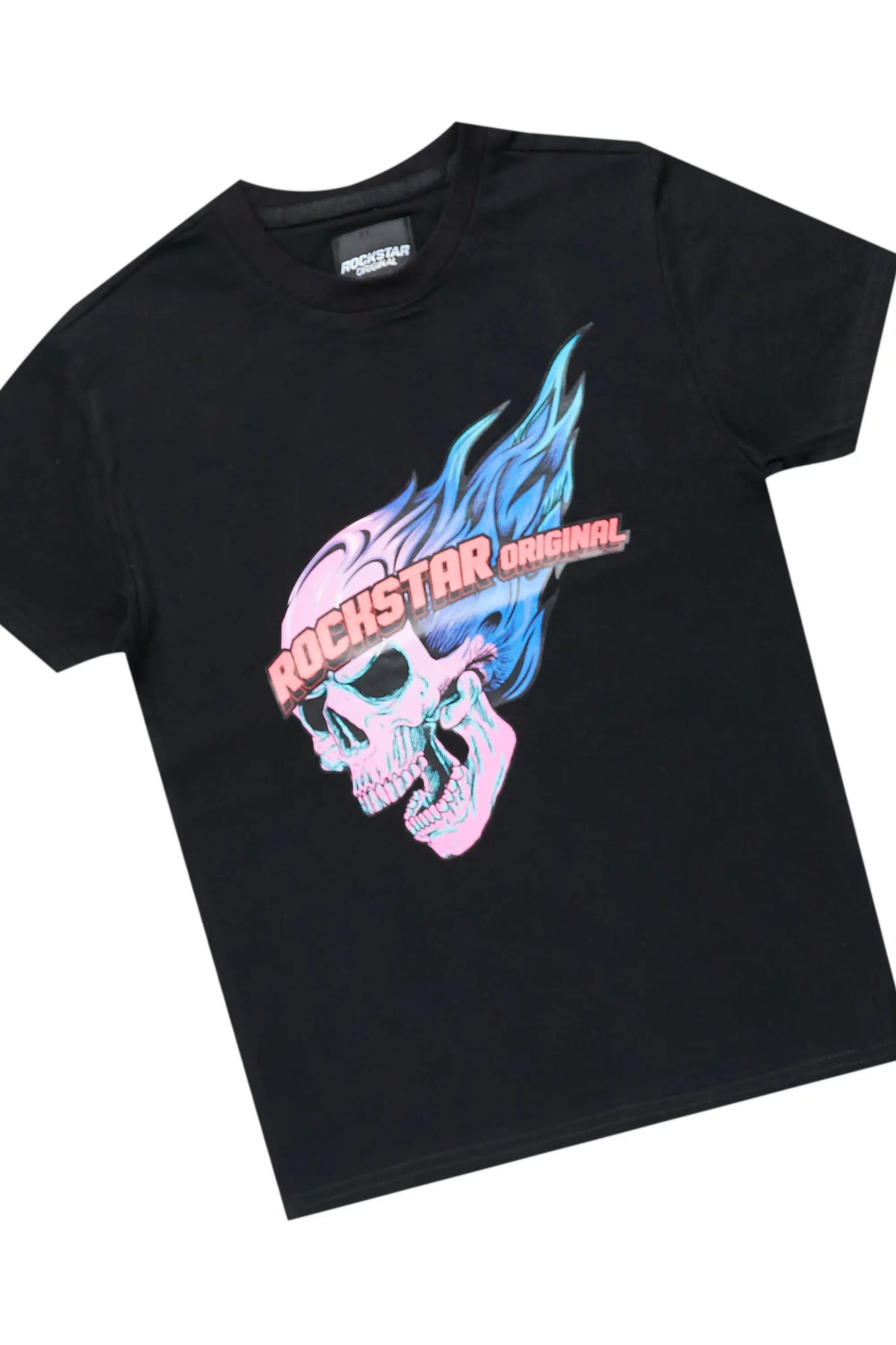 Girls Ava Black T-Shirt/Stacked Flare Jean Set