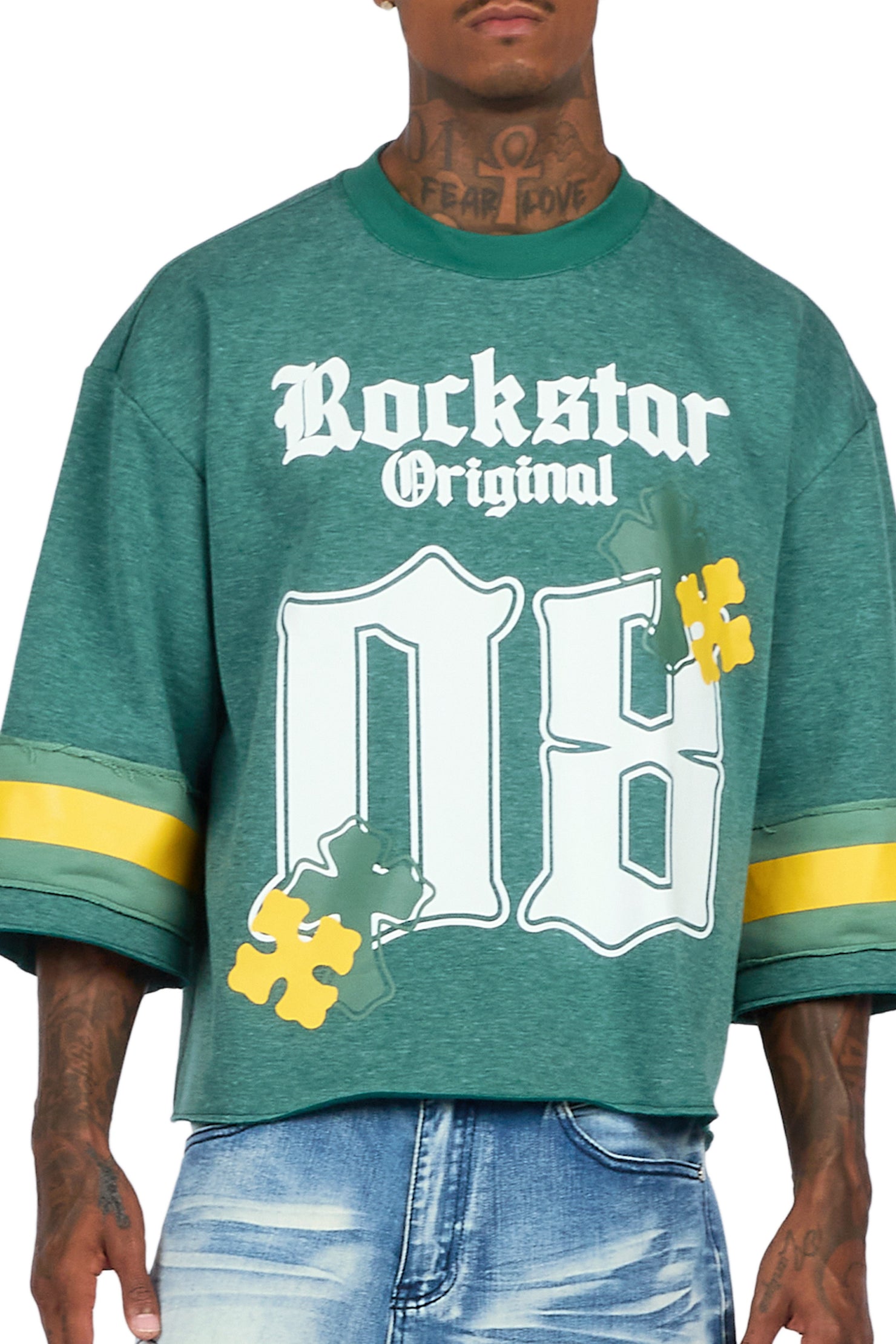 Bracken Green 3/4 Sleeve Boxy Crop Tee