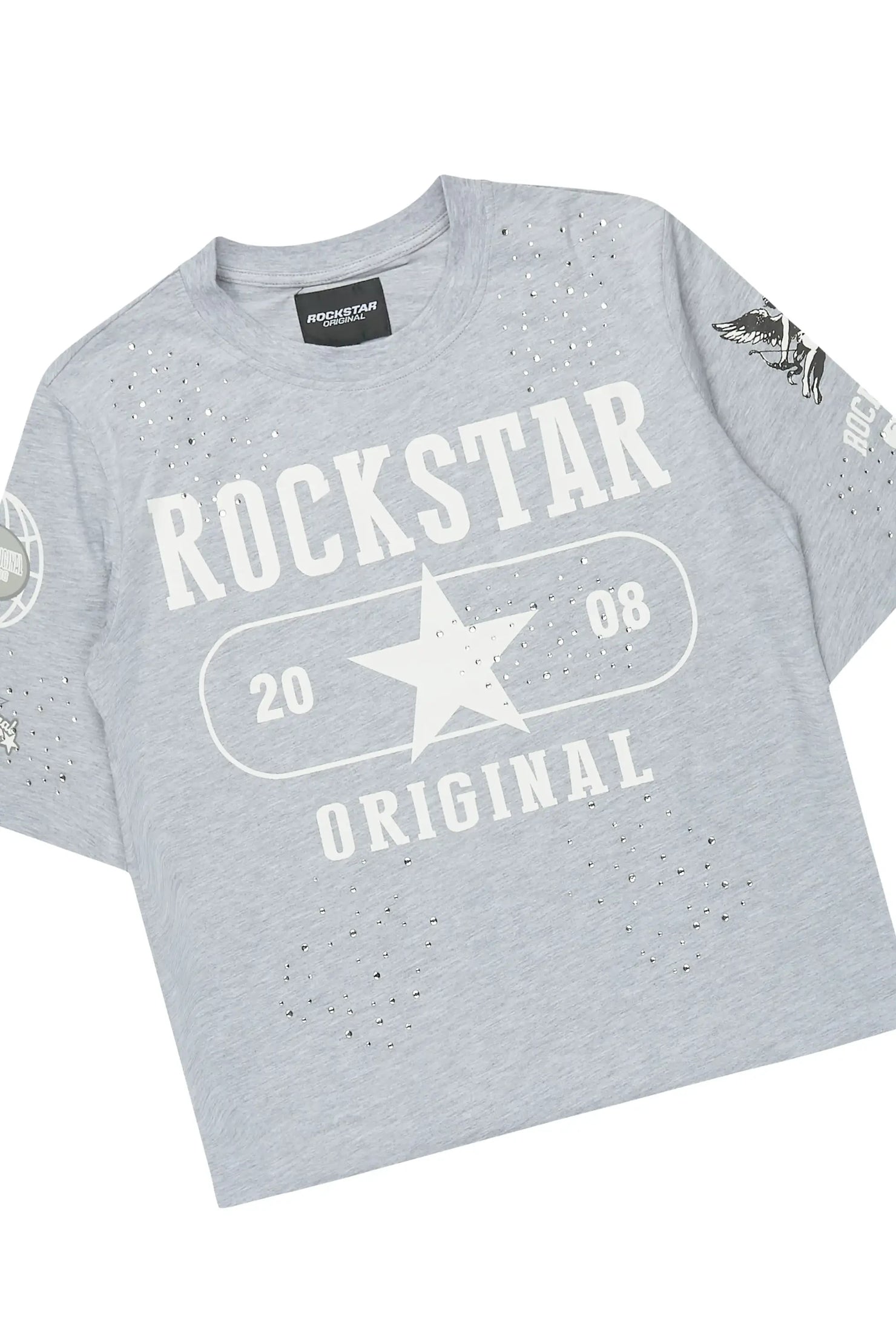 Boys Gutta Grey Rhinestone Boxy T-Shirt/Short Set