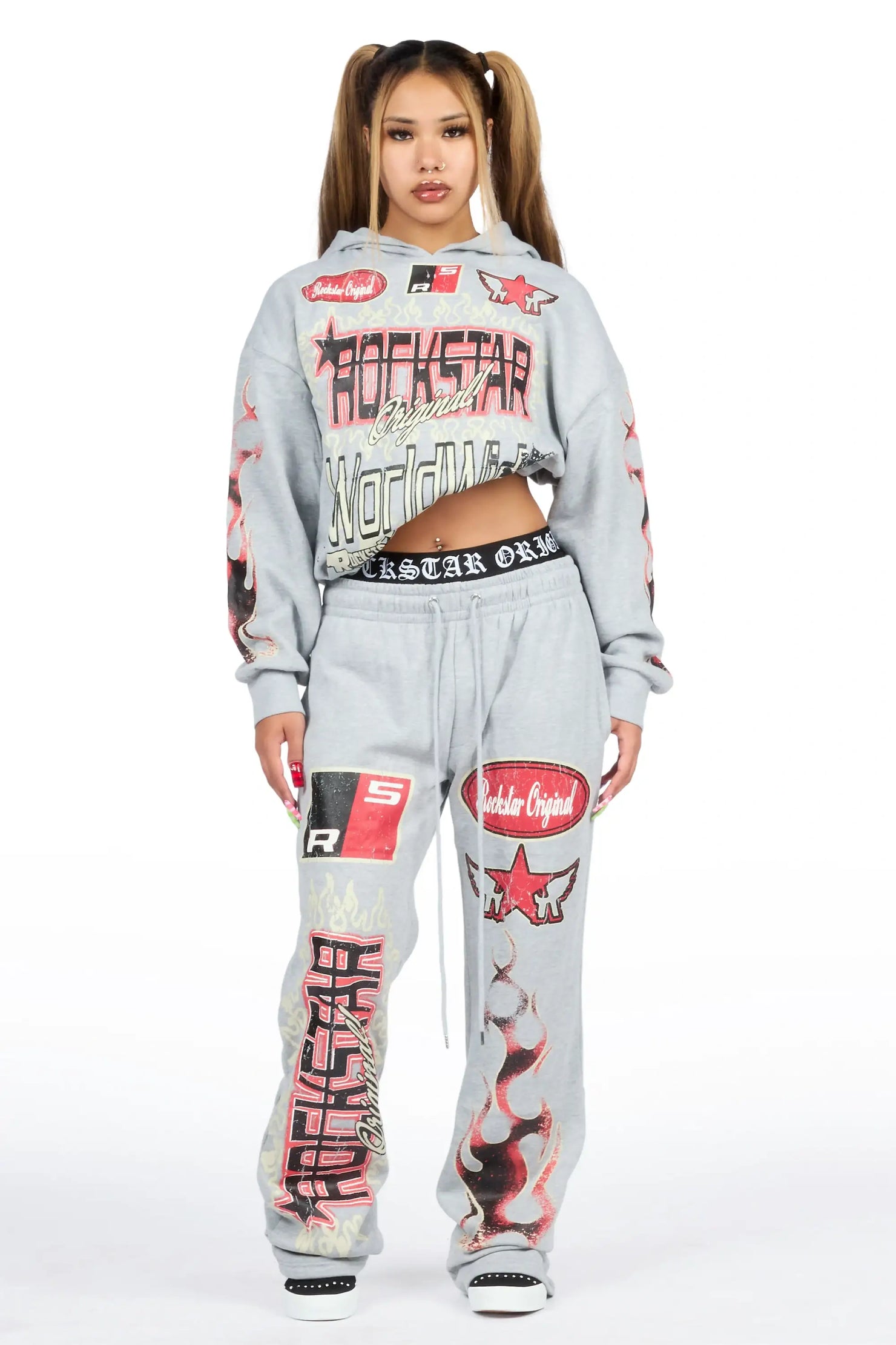 Zyre Heather Grey Graphic Baggy Fit Track Set