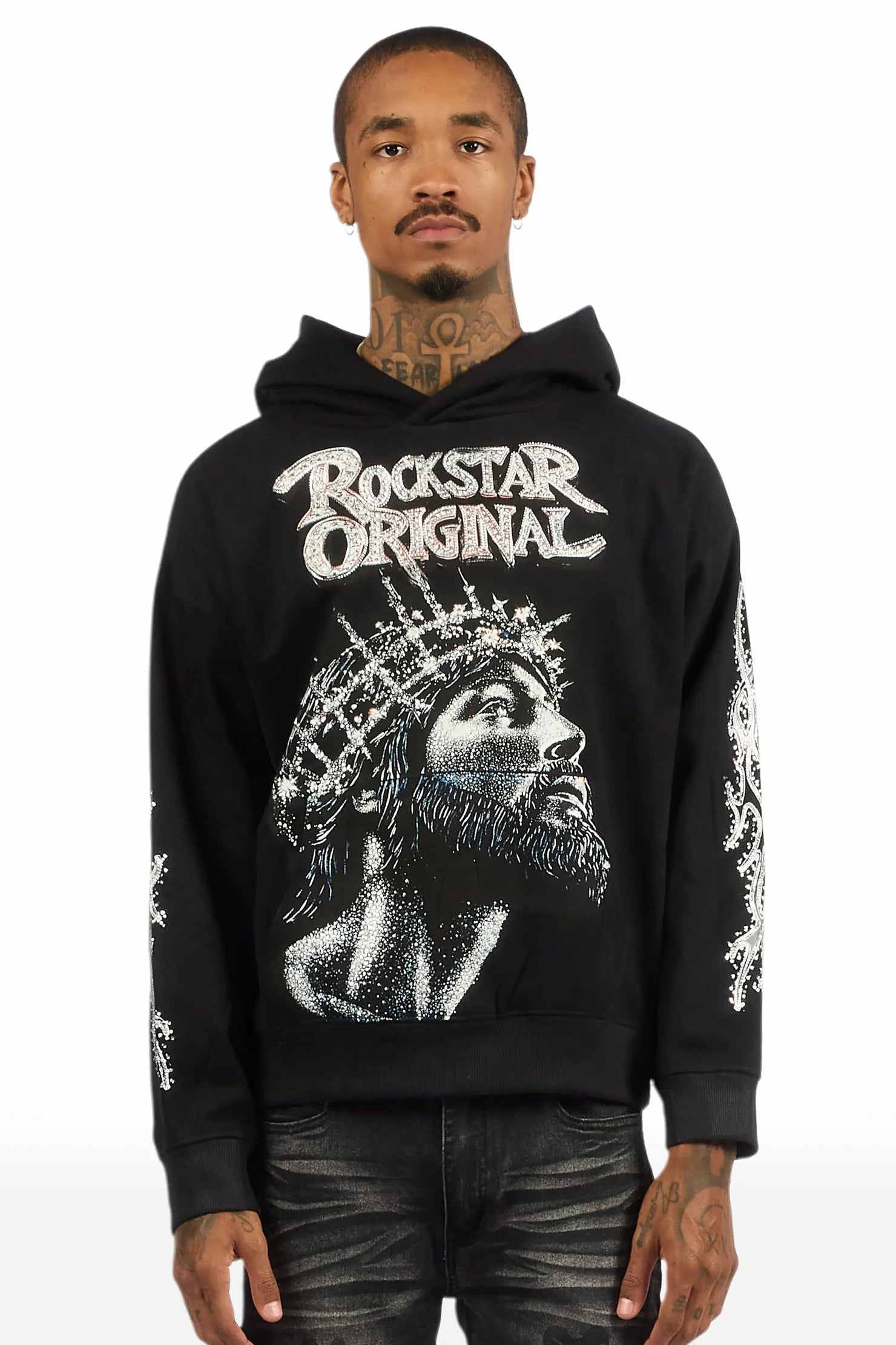Darius Black Rhinestone Oversized Hoodie