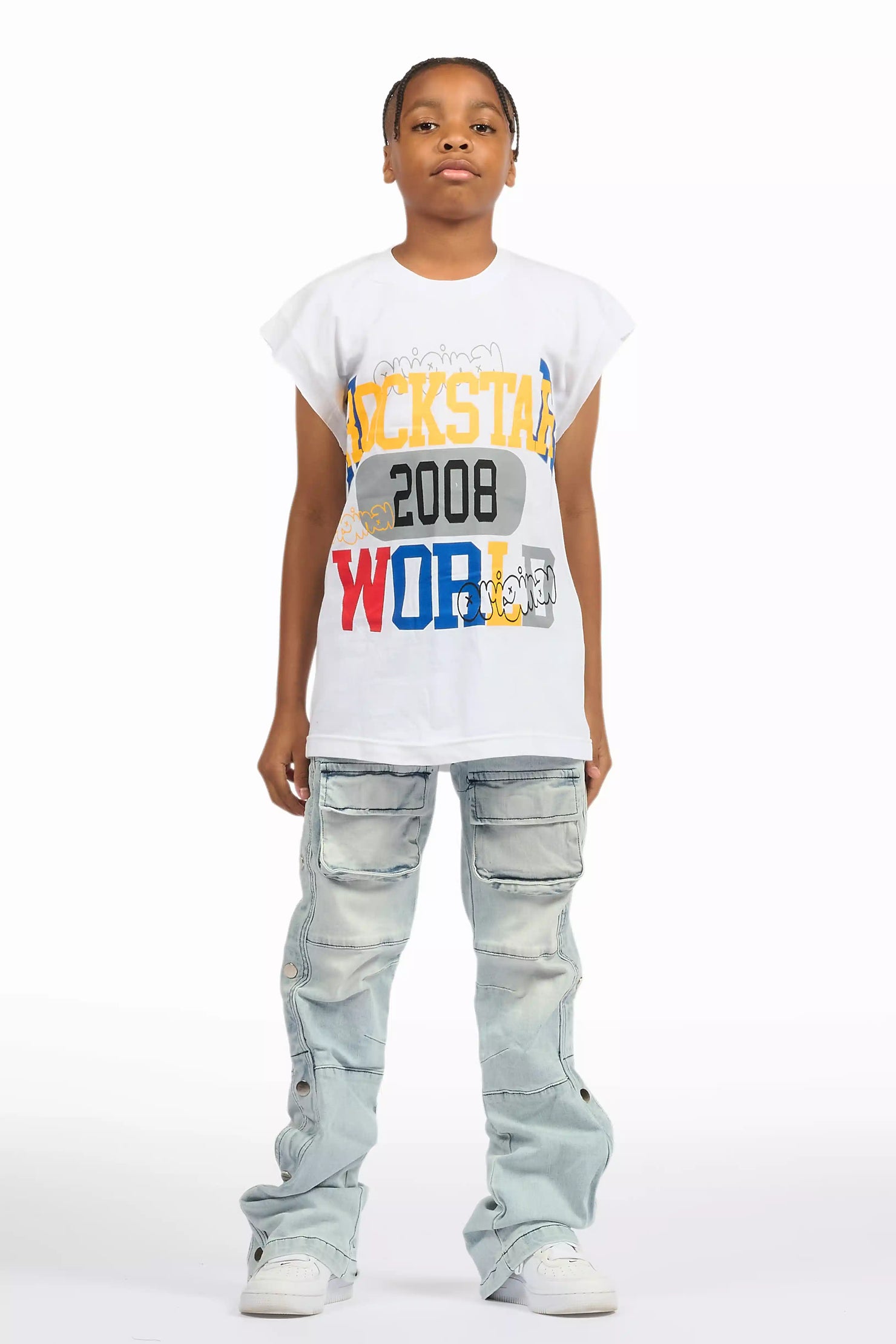 Boys Yuri Blue Baggy Fit Cargo Jean