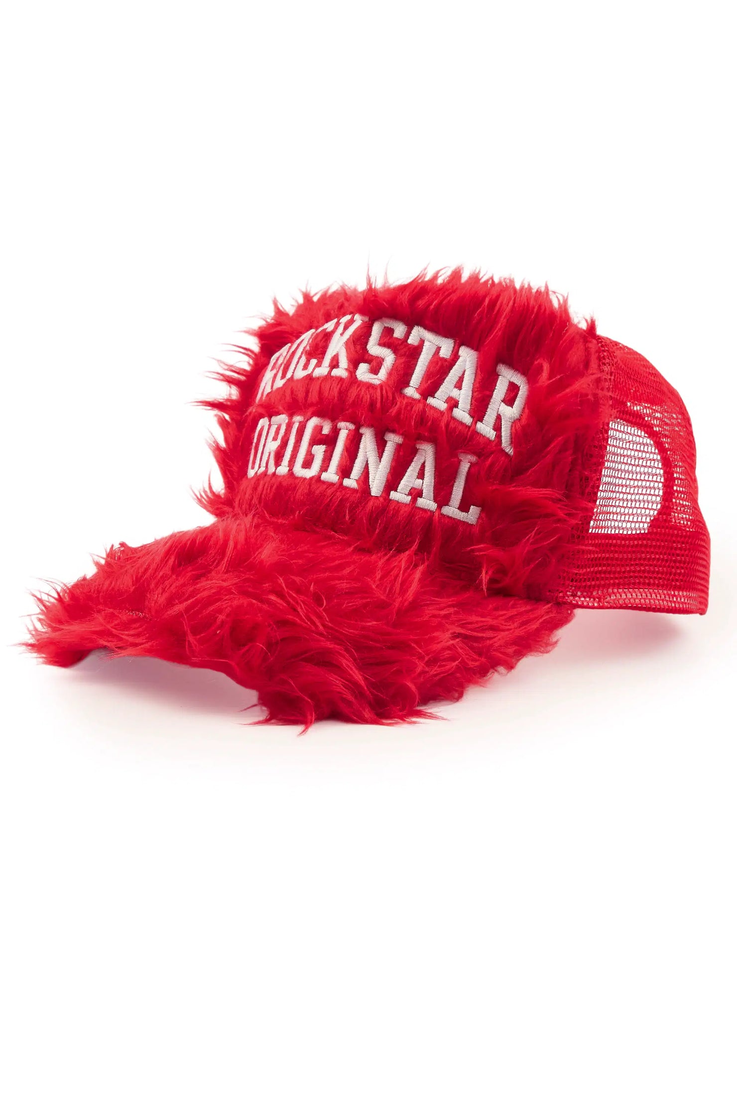 Donnesha Red Shaggy Fur Trucker Hat