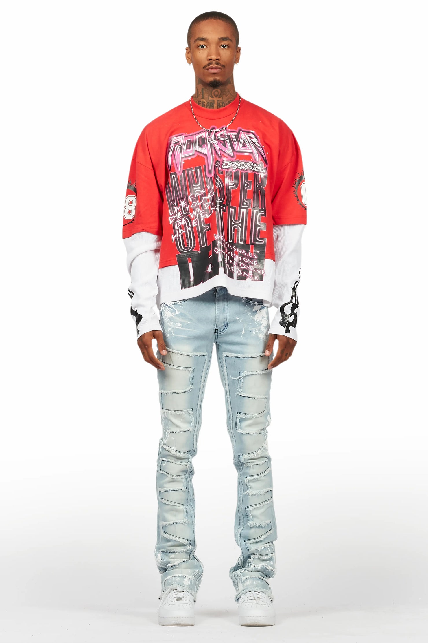 Darcy Vintage Red Thermal Double Layer Boxy Crop T-Shirt