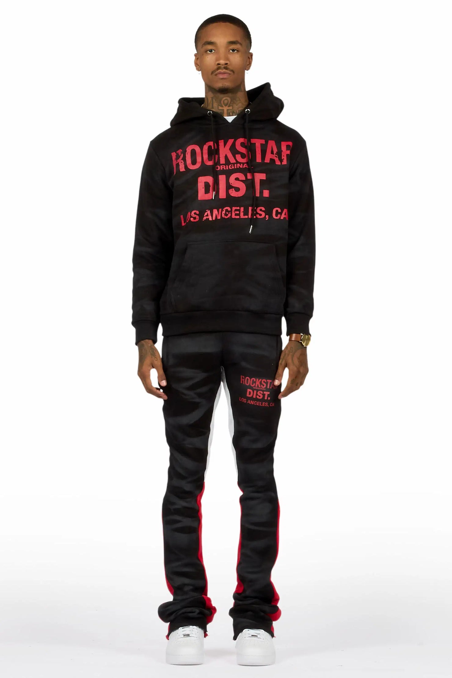 Nelly Black Spray Wash Hoodie Stacked Flare Track Set