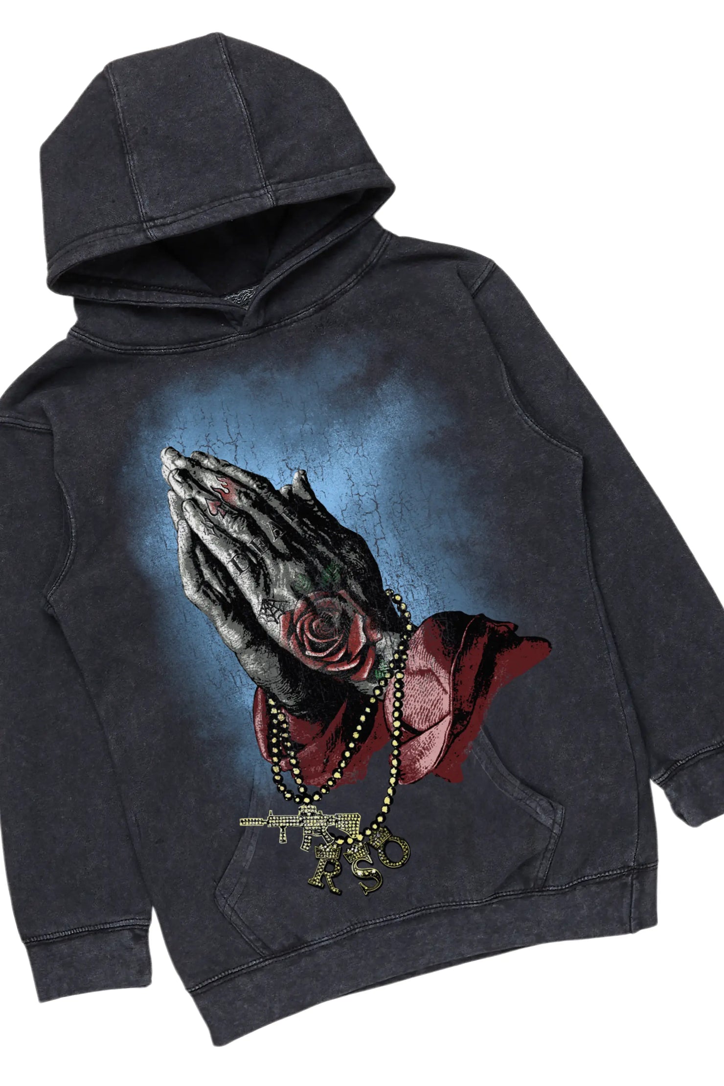 Boys Gonave Vintage Black Hoodie/Stacked Flare Jean Set