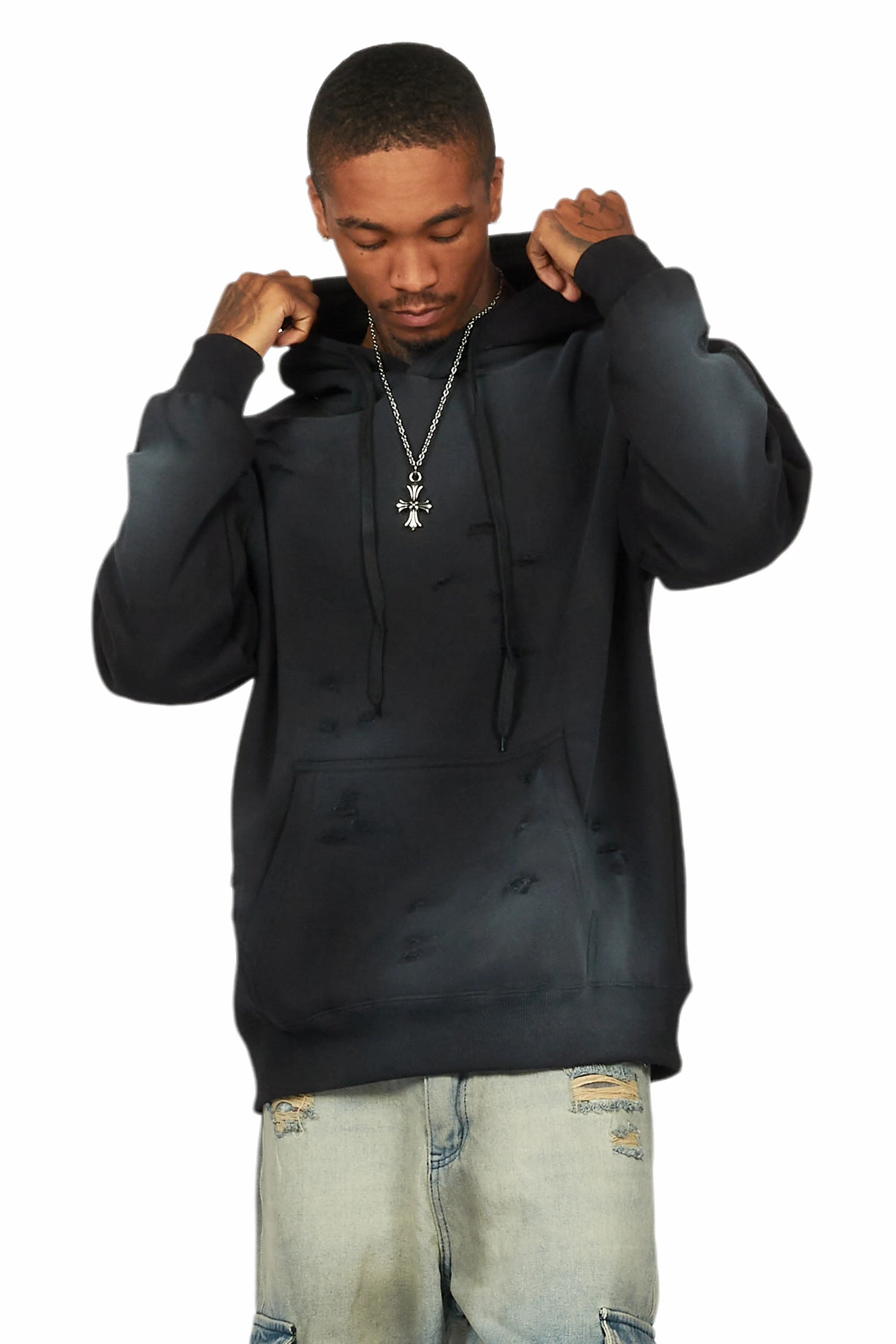 Baki Black Distressed Hoodie
