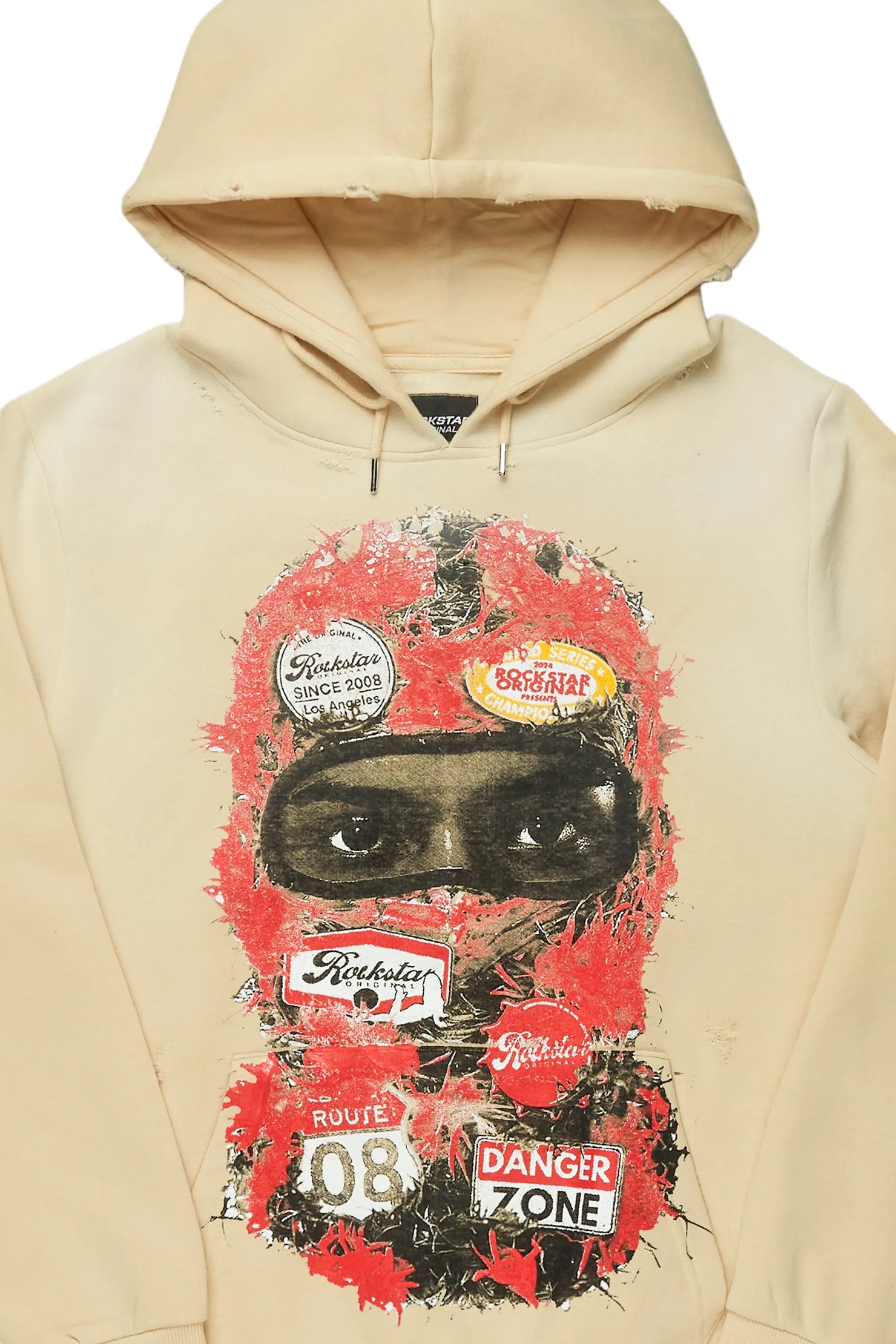 Lemar Beige Distressed Graphic Hoodie