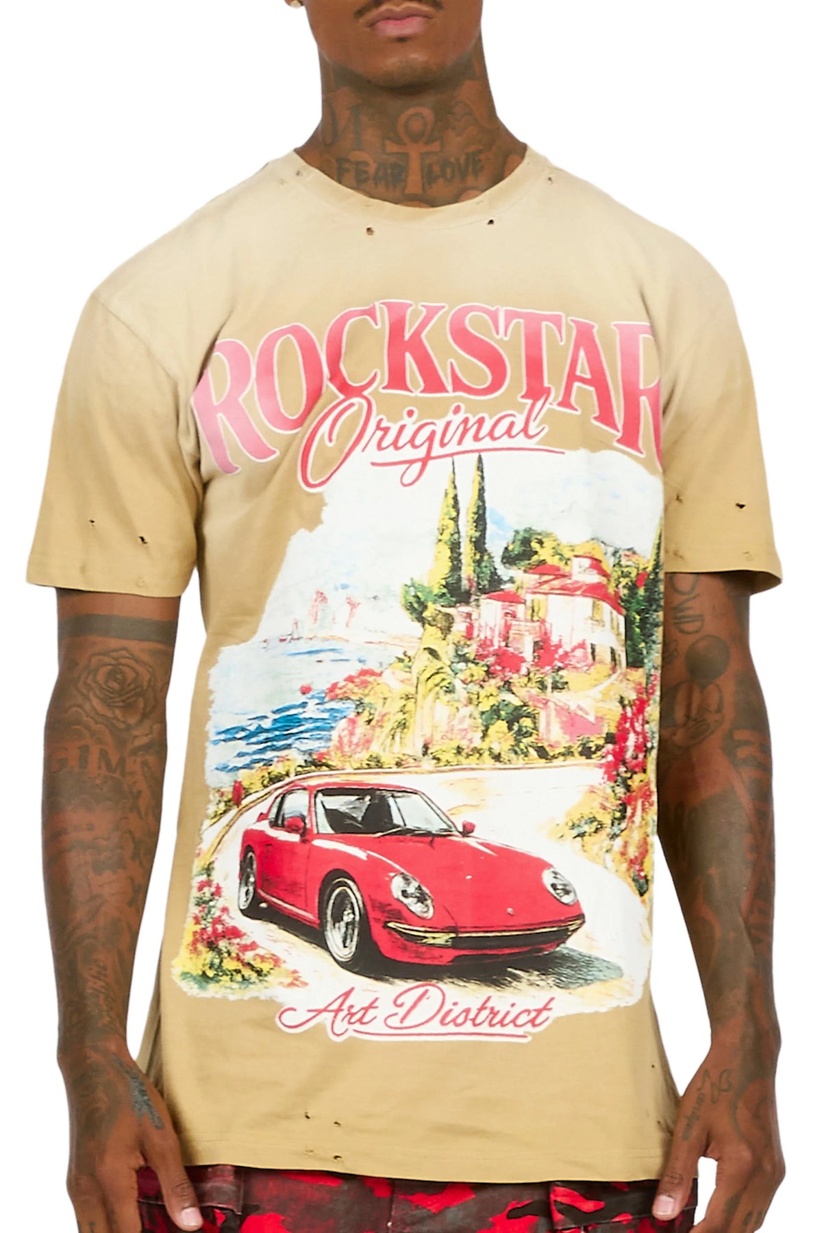 Caston Beige Oversized Graphic T-Shirt