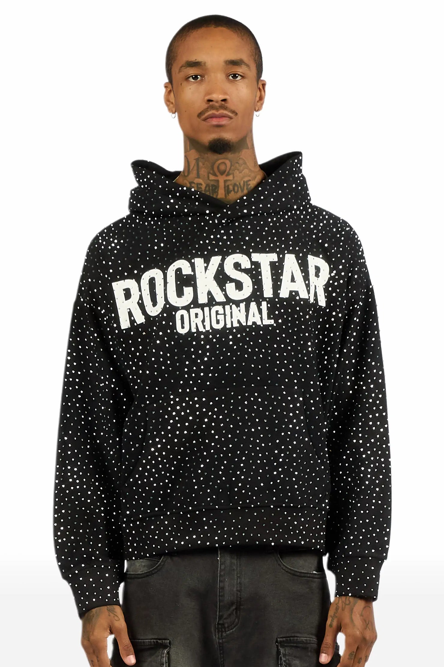 Crystiq Black/White Rhinestone Oversized Hoodie