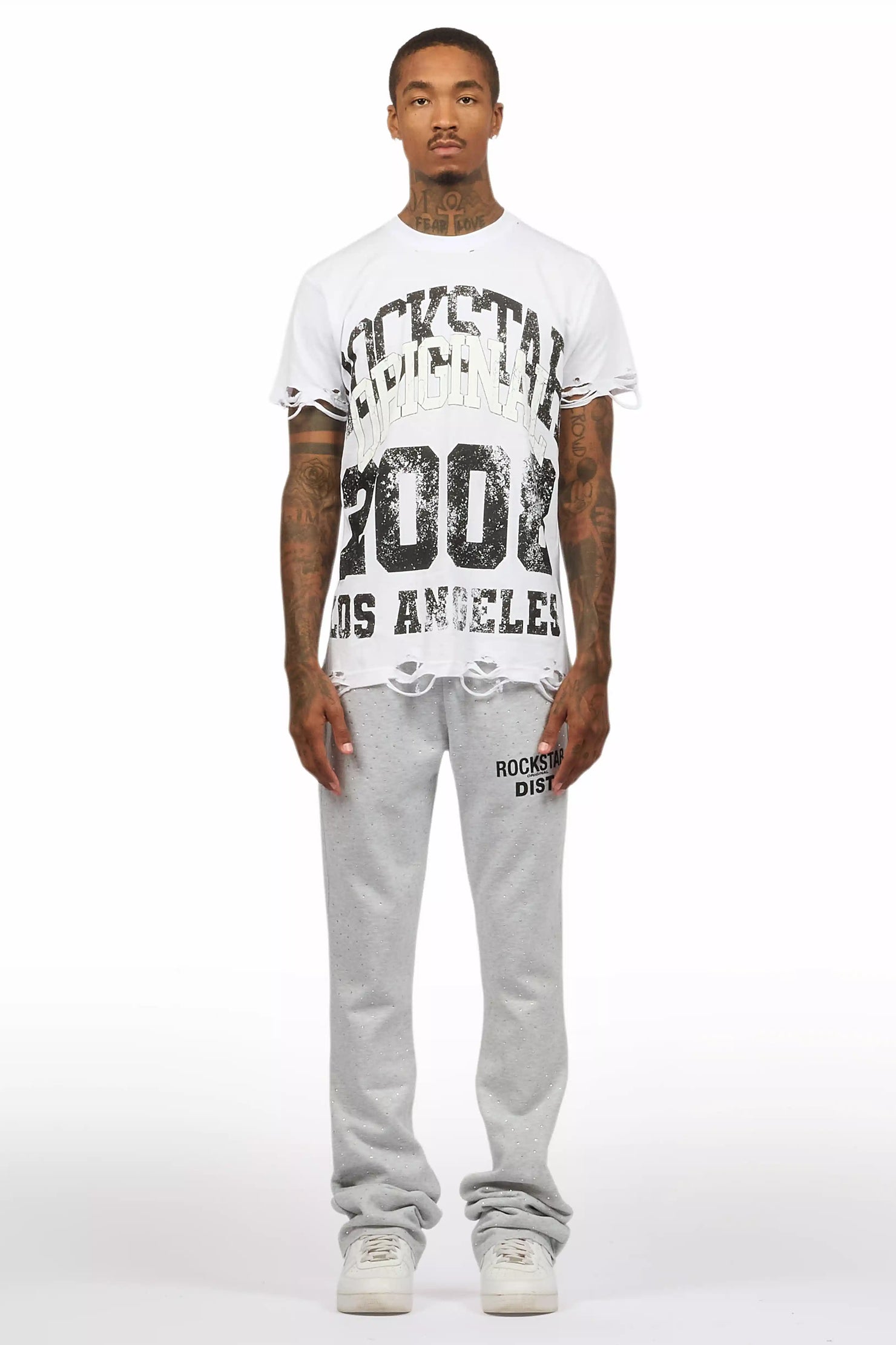 Alpine Rhinestone Heather Grey Stacked Flare Pant