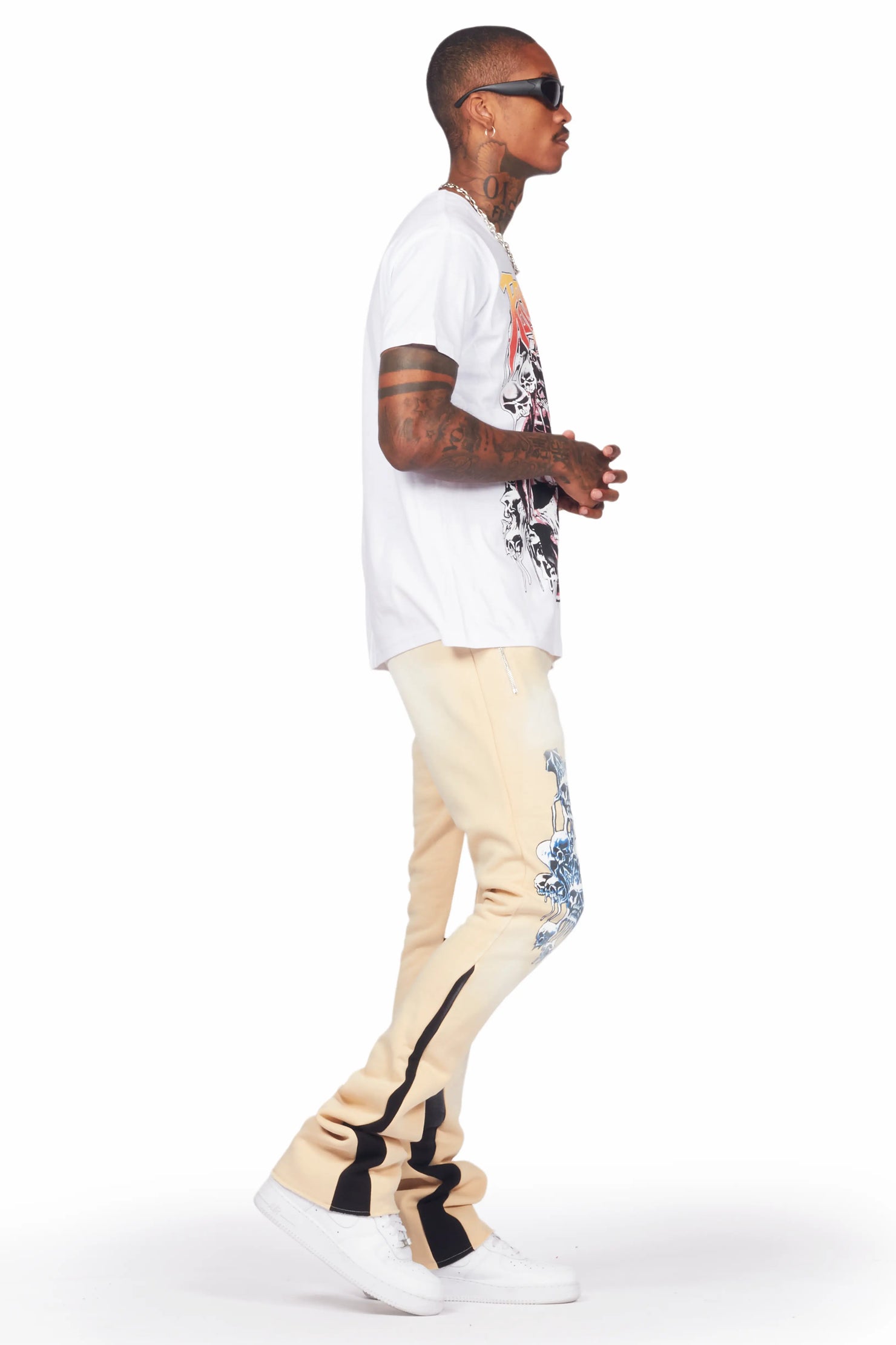 Grady White/Beige T-Shirt/Stacked Flare Track Set