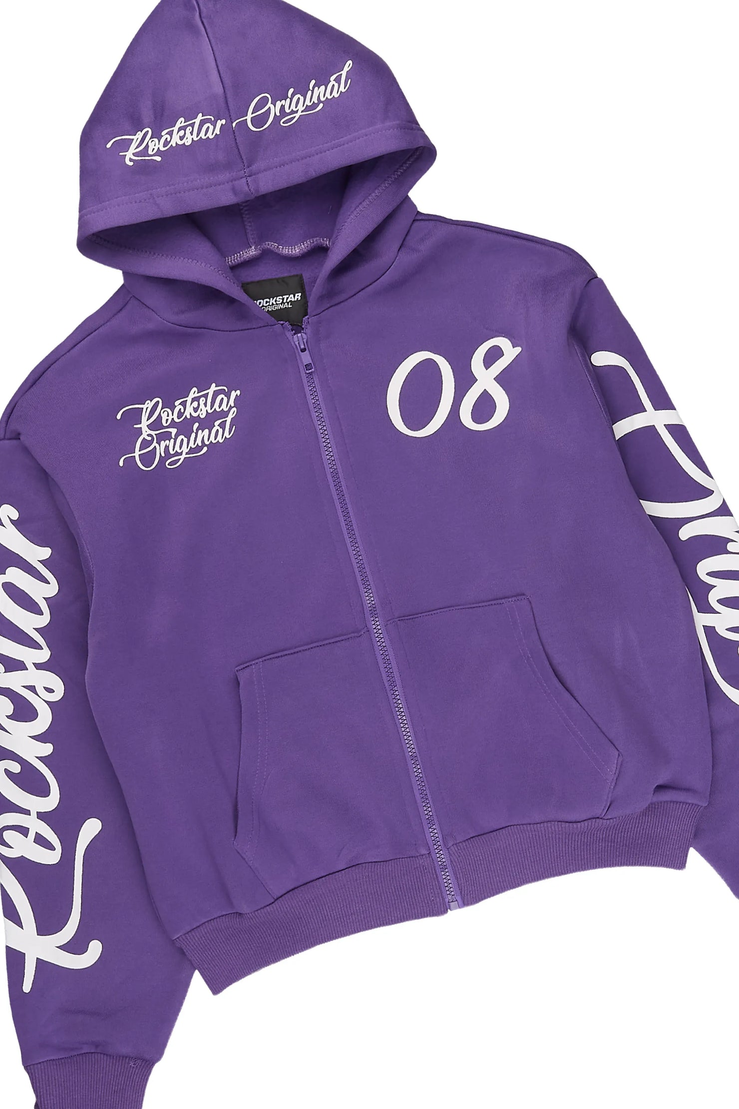 Girls Hanifa Purple/White Zip Up Hoodie Relaxed Pant Track Set