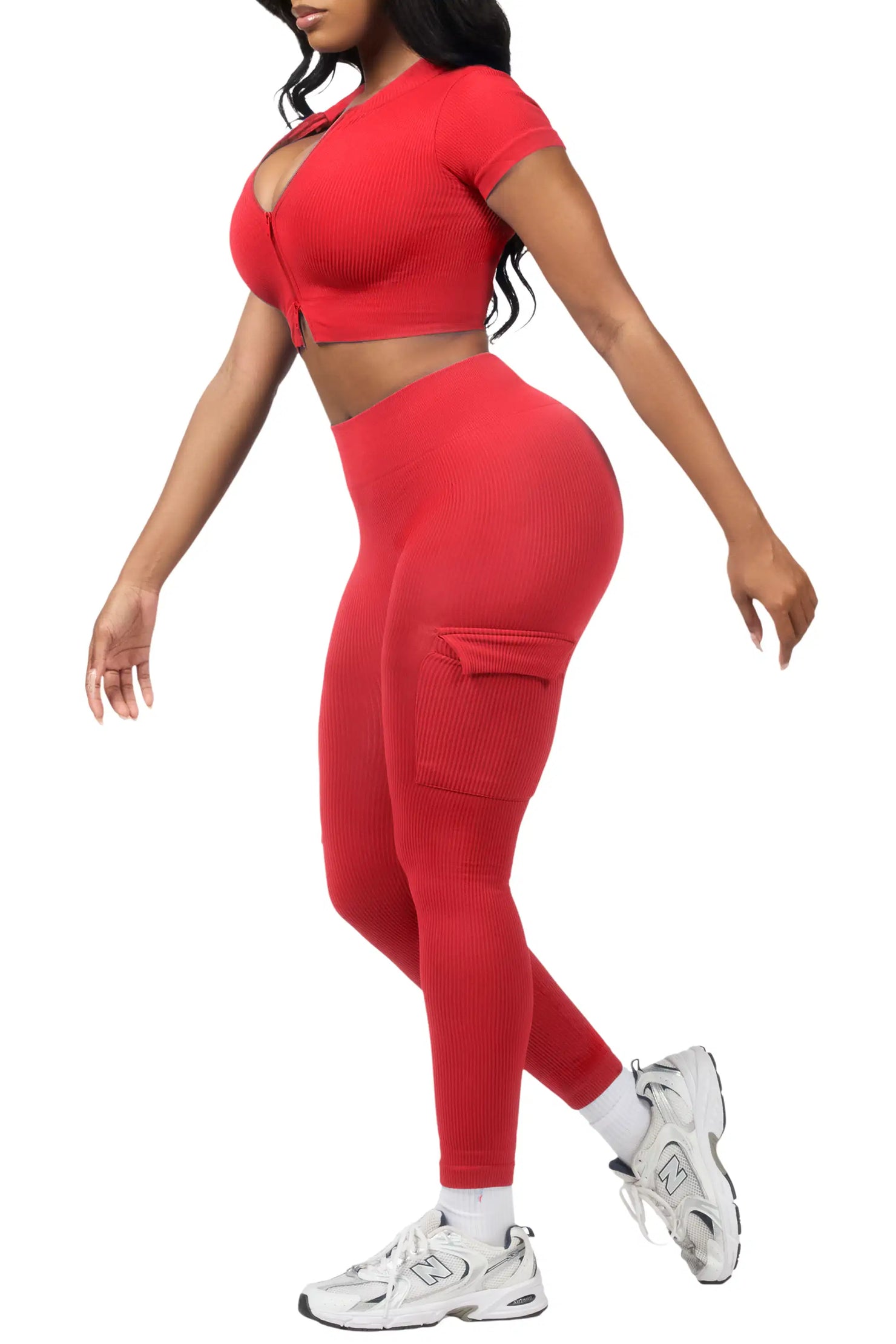 Rakeisha Red Cargo Zip Up Active Legging Set