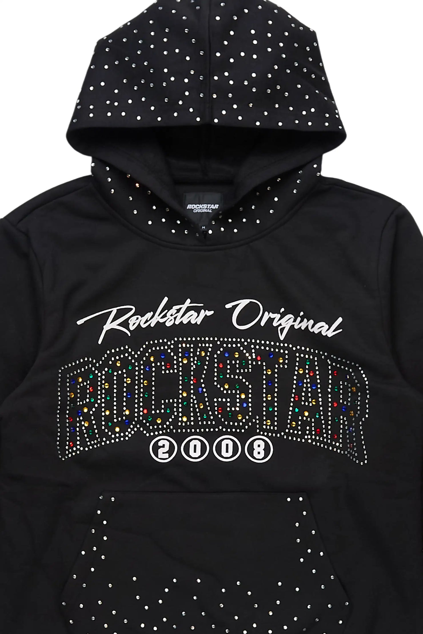 Gabino Black Rhinestone Boxy Crop Hoodie