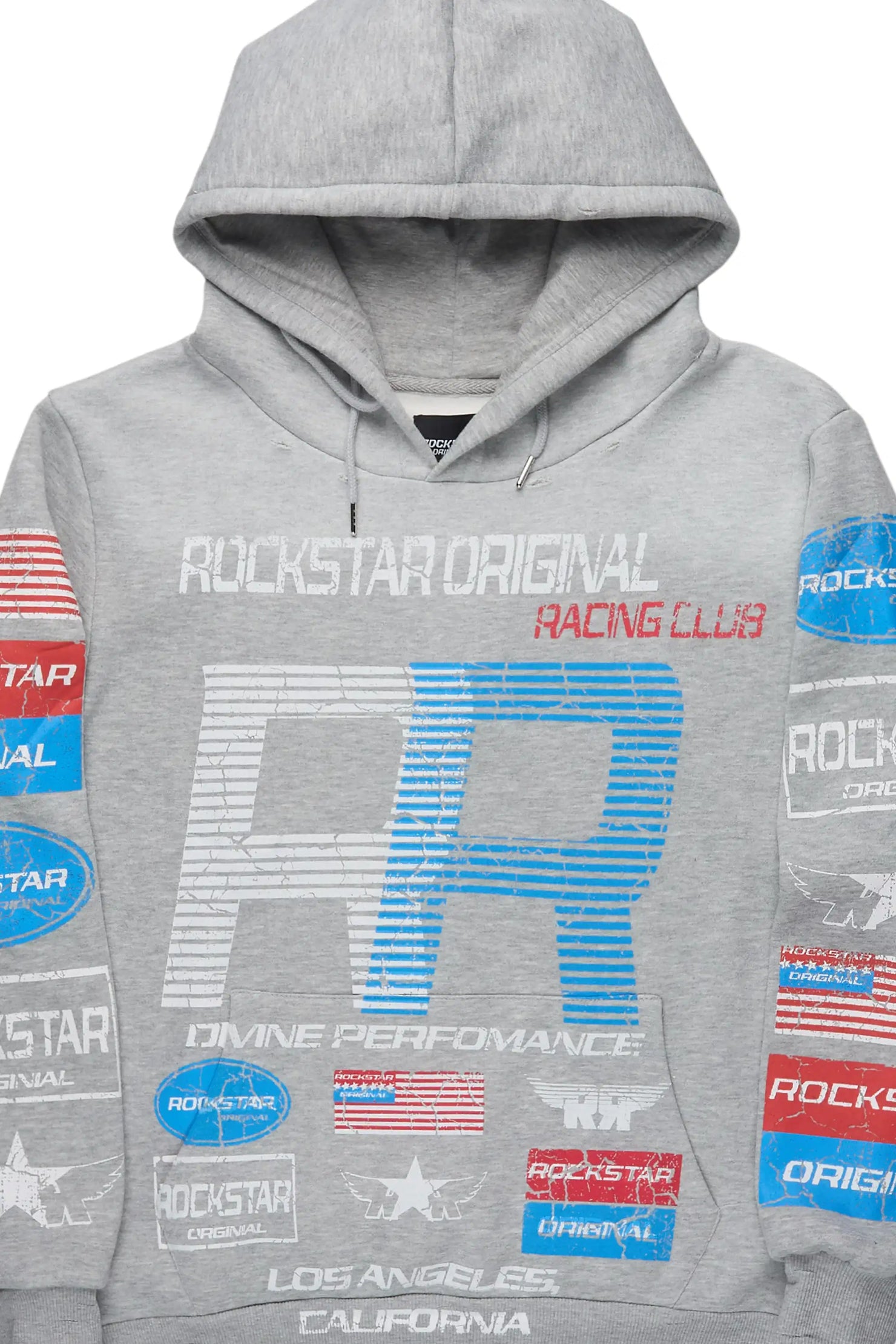 Rso Racing Club Heather Grey Distressed Graphic Relaxed Hoodie