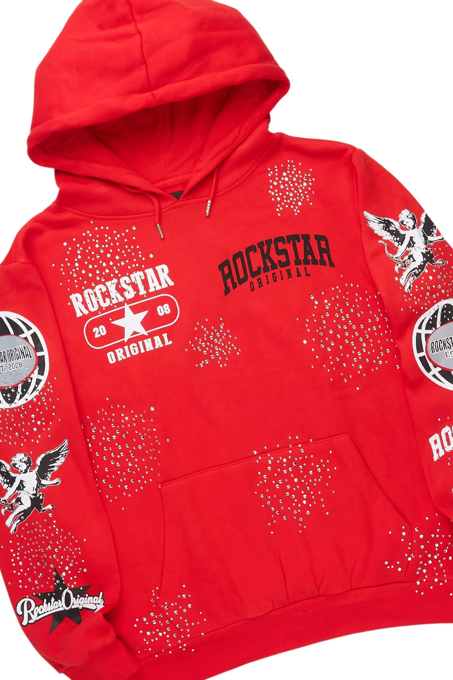 Gutta 2.0 Red Rhinestone Hoodie/Stacked Flare Track Set