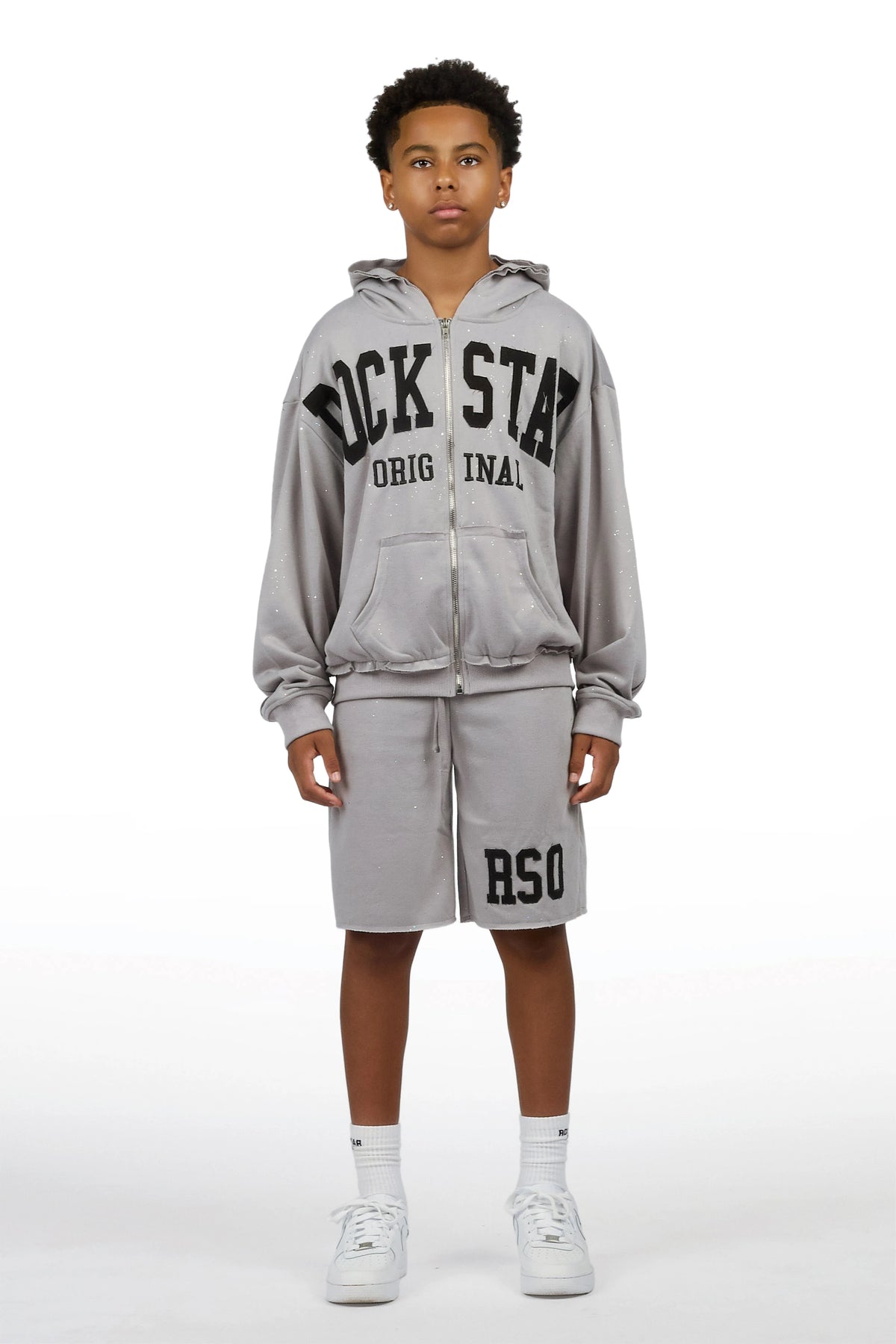 Boys Akila Grey Glitz Hoodie Double Waisted Short Set