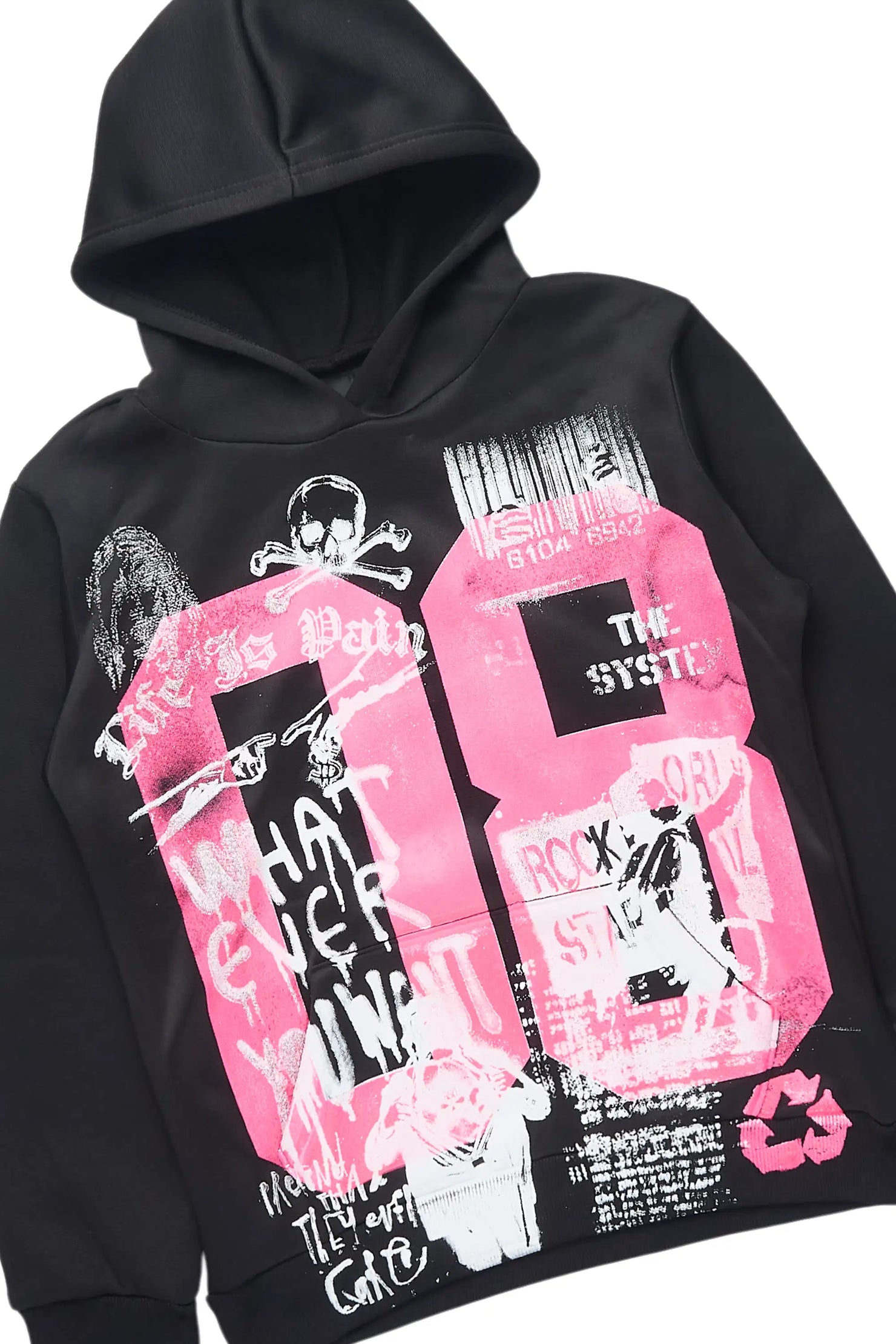 Girls Kammy 2.0 Heather Black/Pink Hoodie/Stacked Flare Track Set