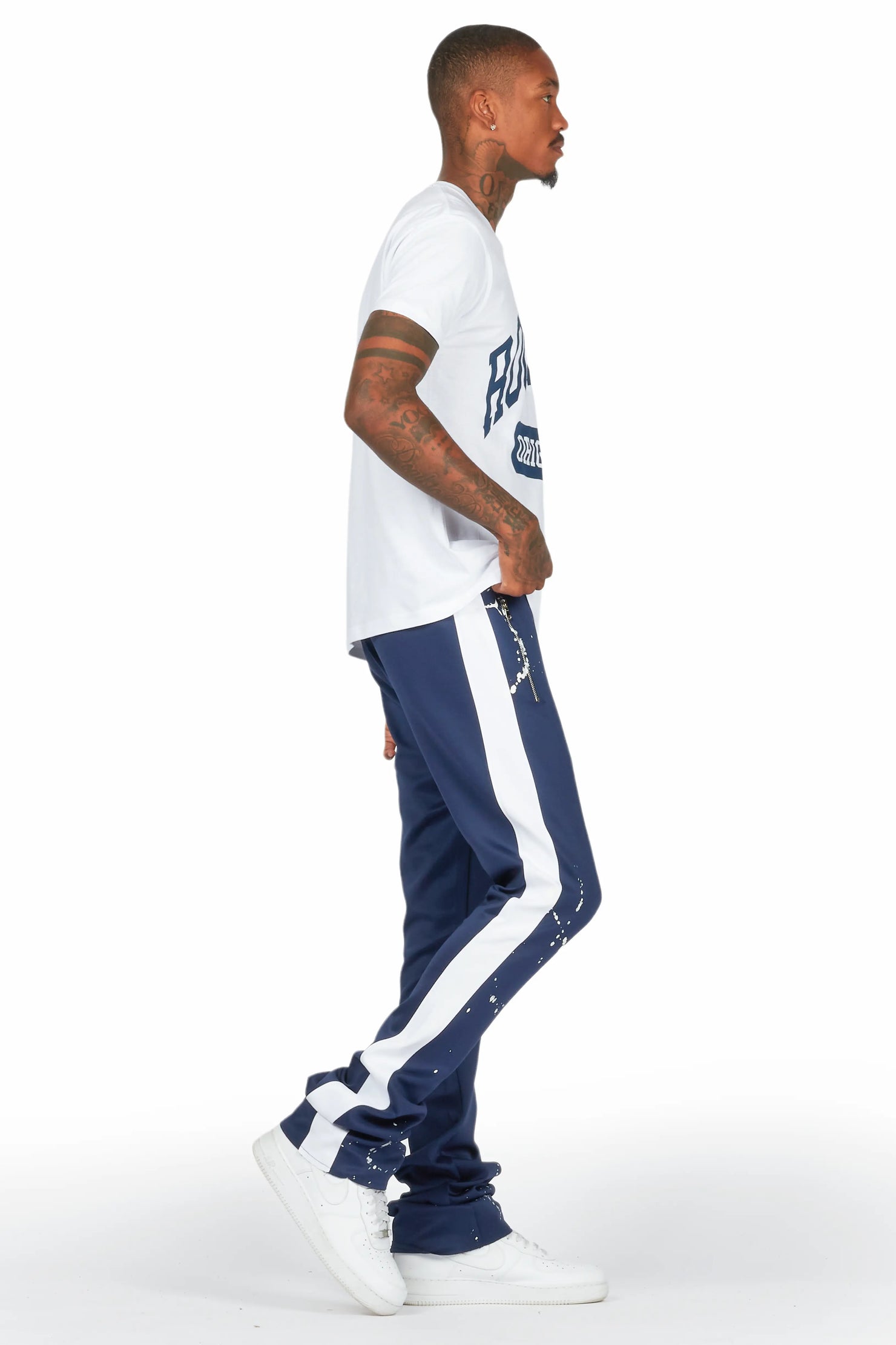 Daxx White/Navy T-Shirt/Stacked Flare Track Set