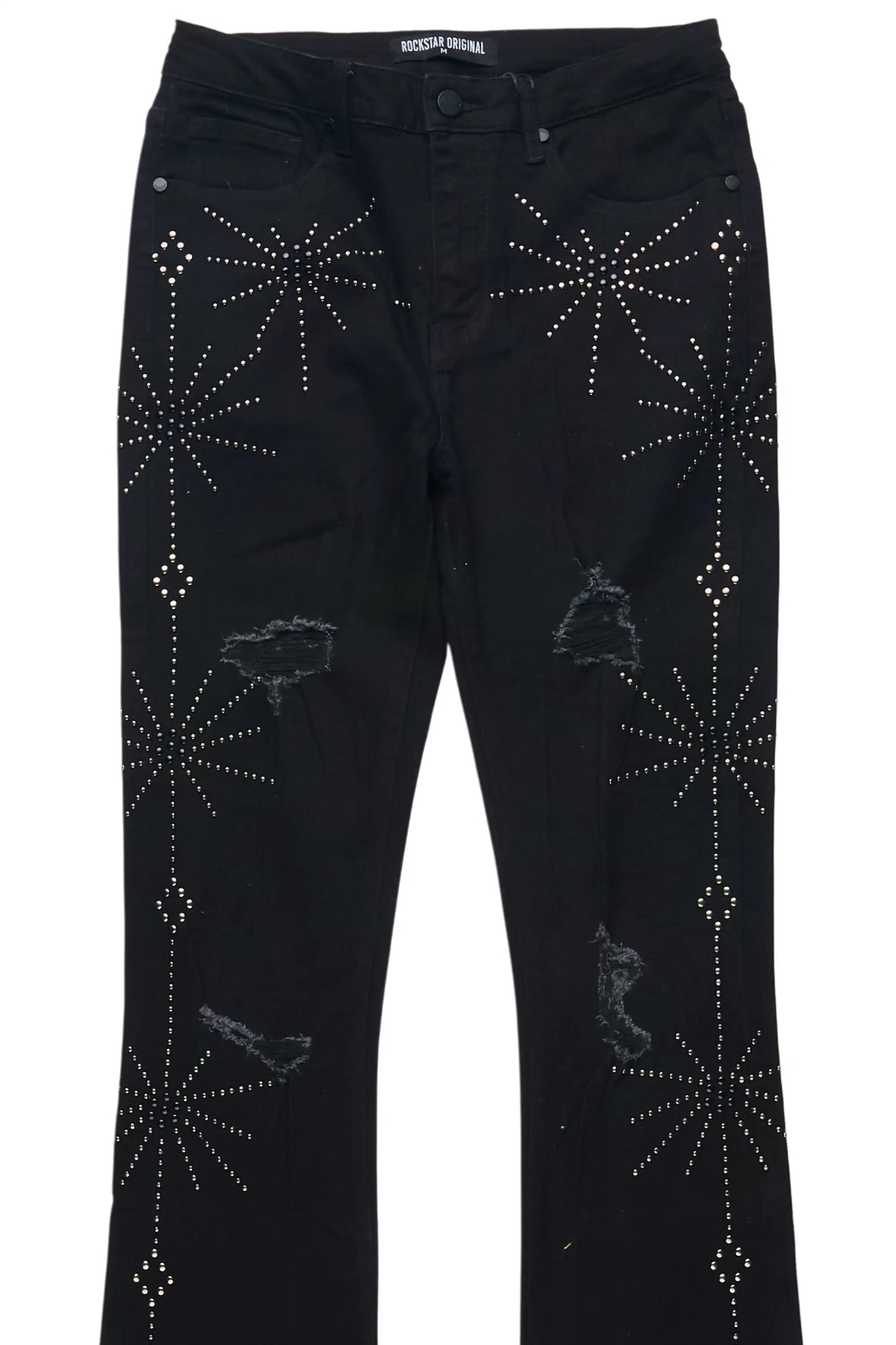Ikia Black Studded Stacked Flare Jean