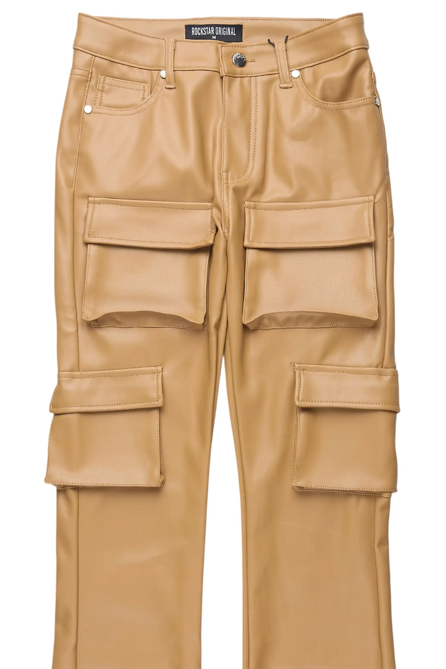 Caressia Tan PU Cargo Stacked Flare Pant