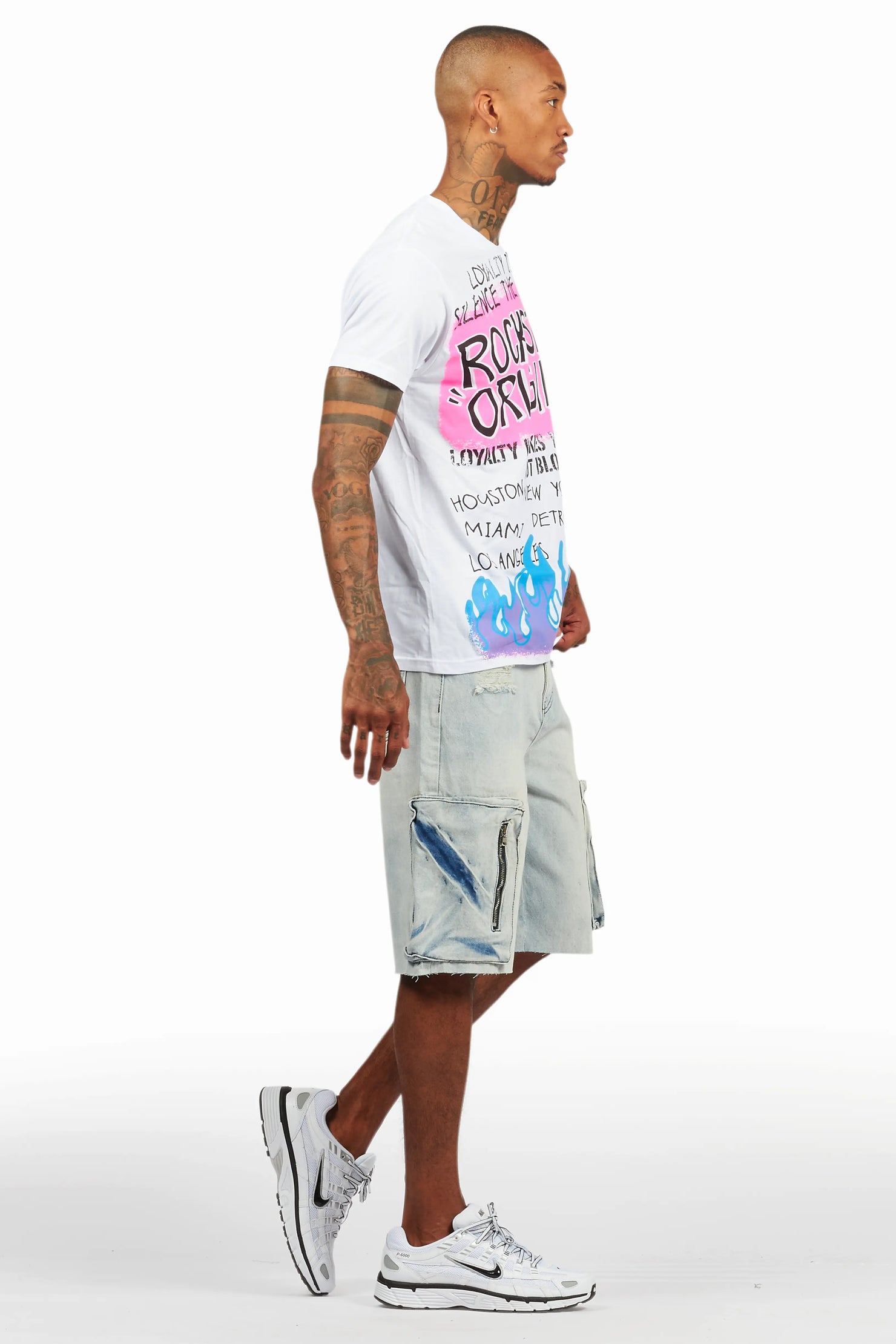 Beno White/Blue T-Shirt/Denim Short Set