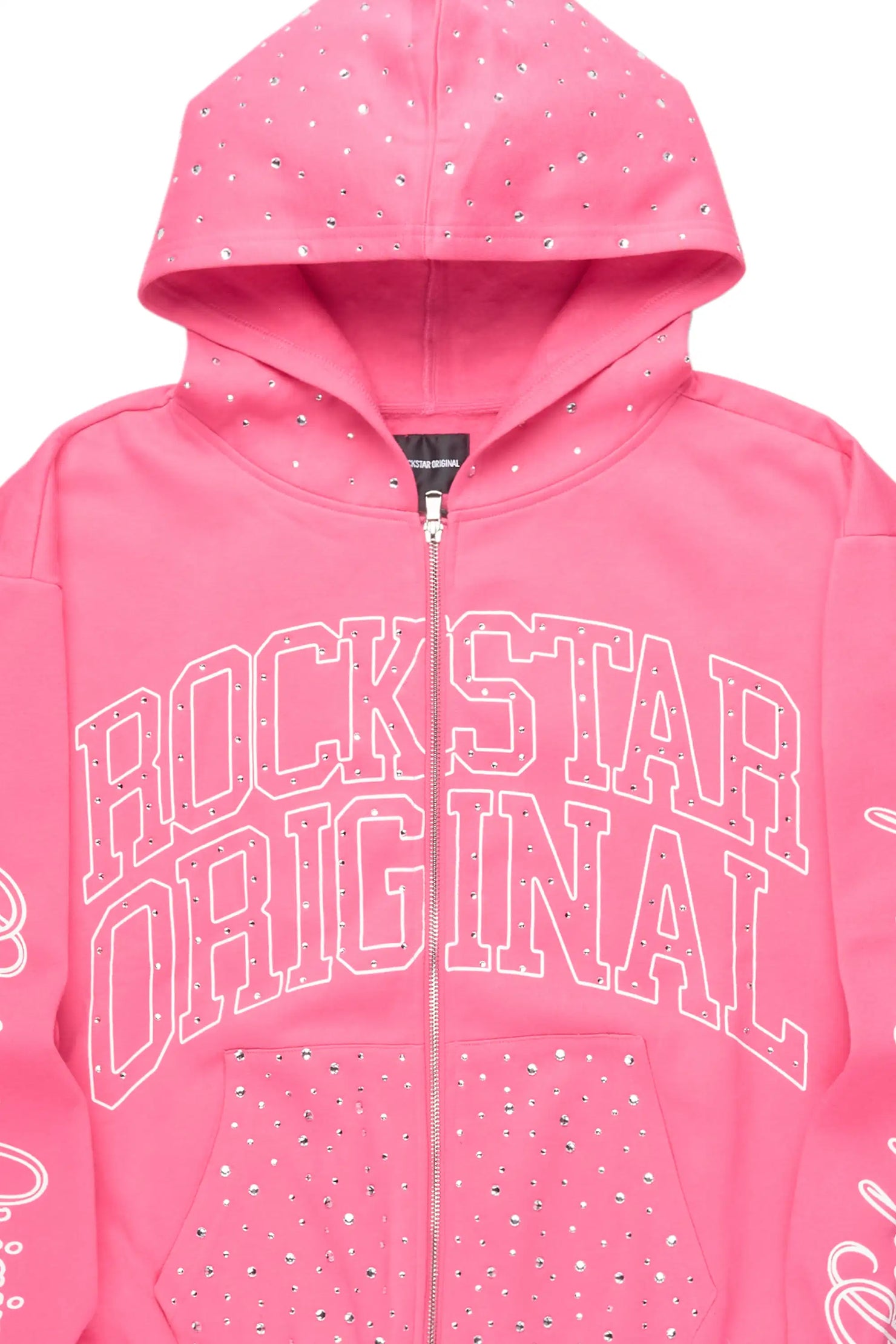 Alvina Pink Rhinestone Zip Up Hoodie