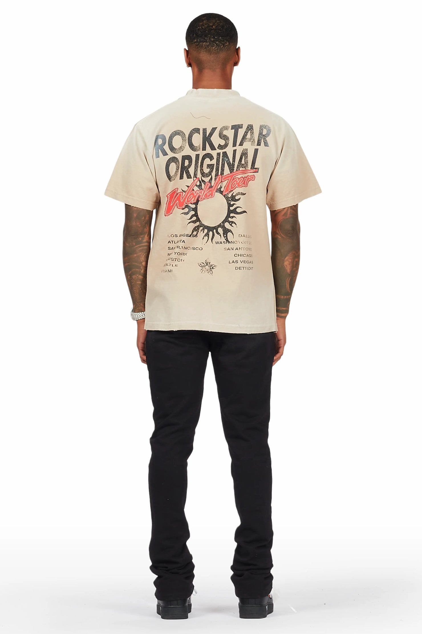 Yash Beige/Black Oversized T-Shirt/Stacked Flare Track Pant Set