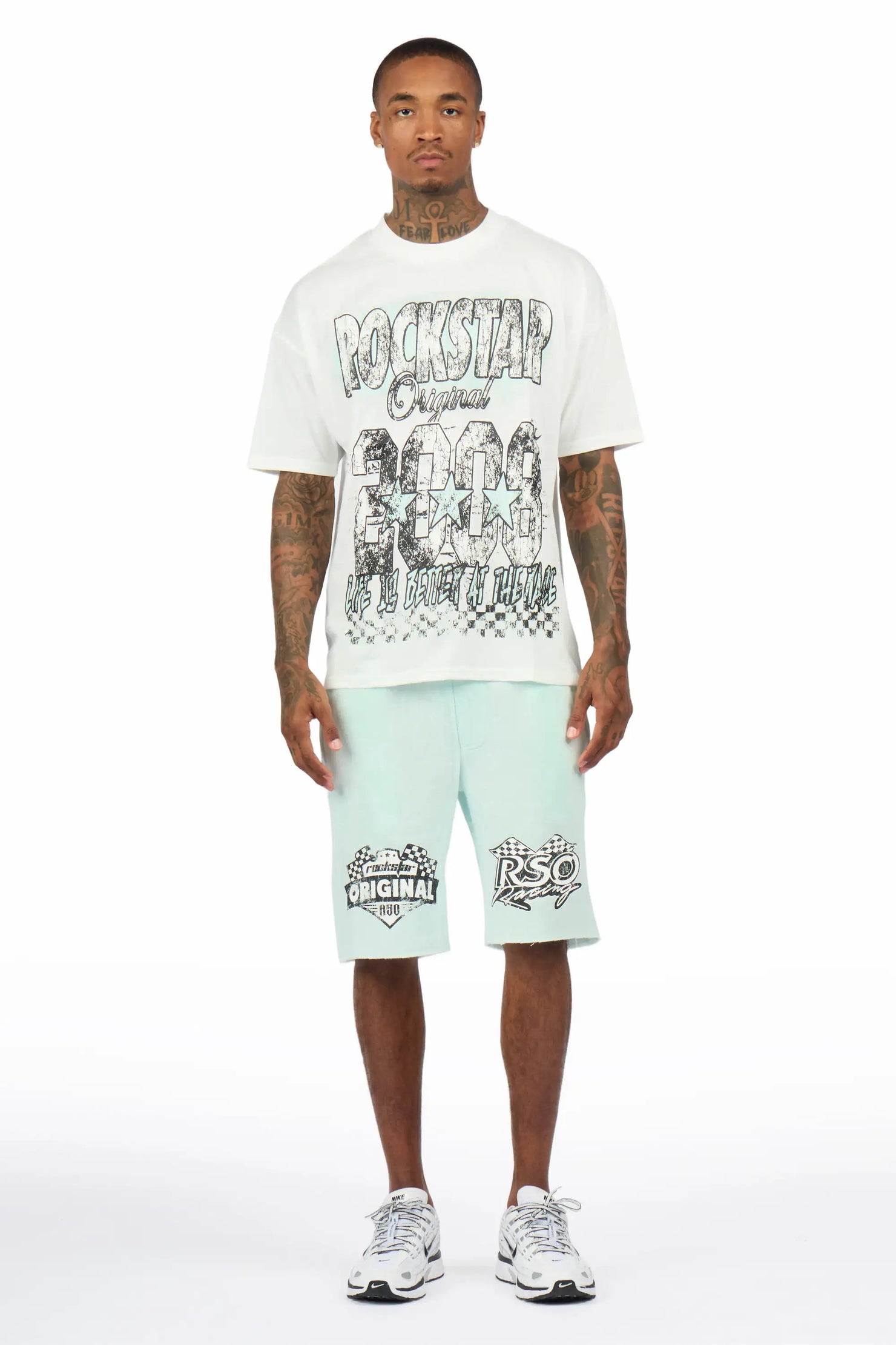 Racing Grung White/Mint Graphic T-Shirt Short Set