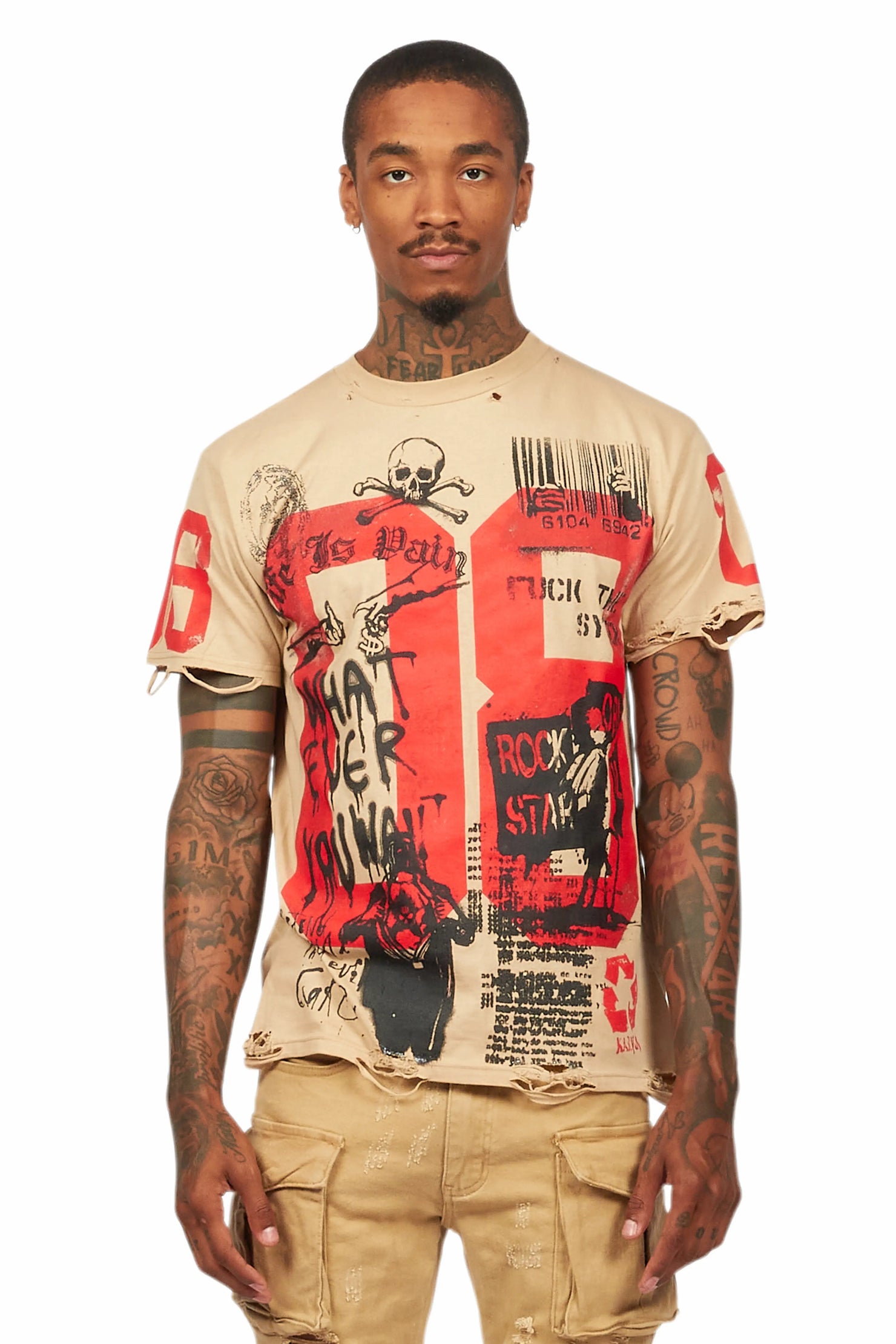 Grill Beige Graphic Oversized T-Shirt