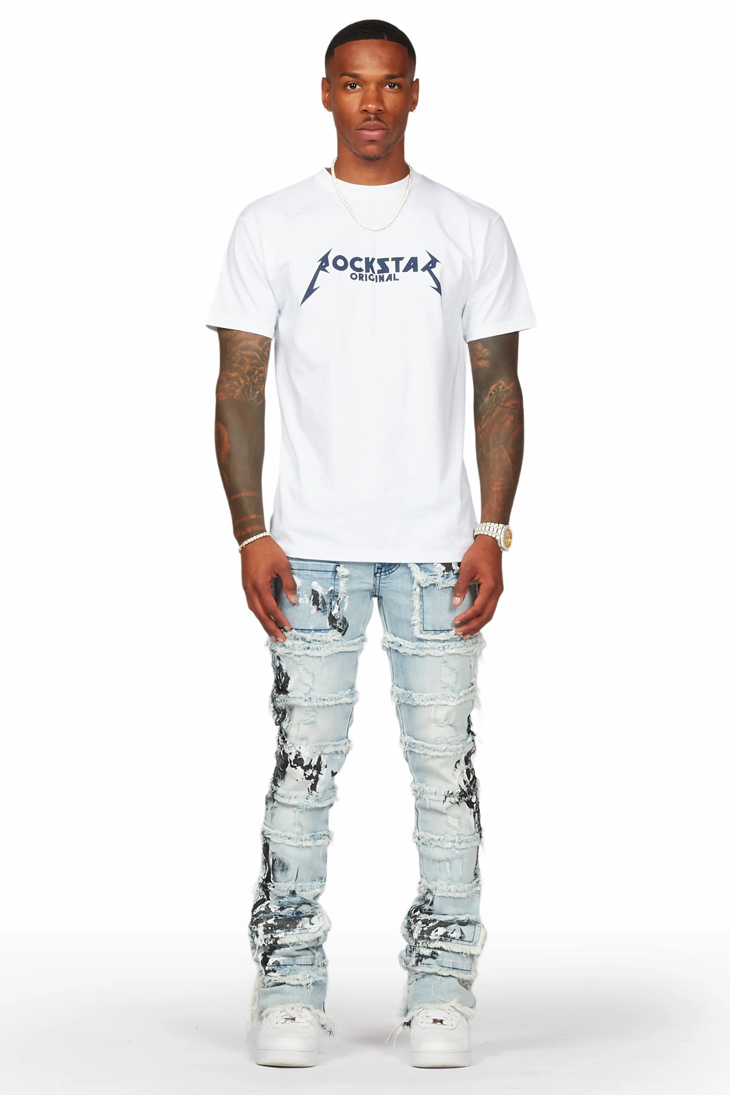 Karl Blue Painter Stacked Flare Jean