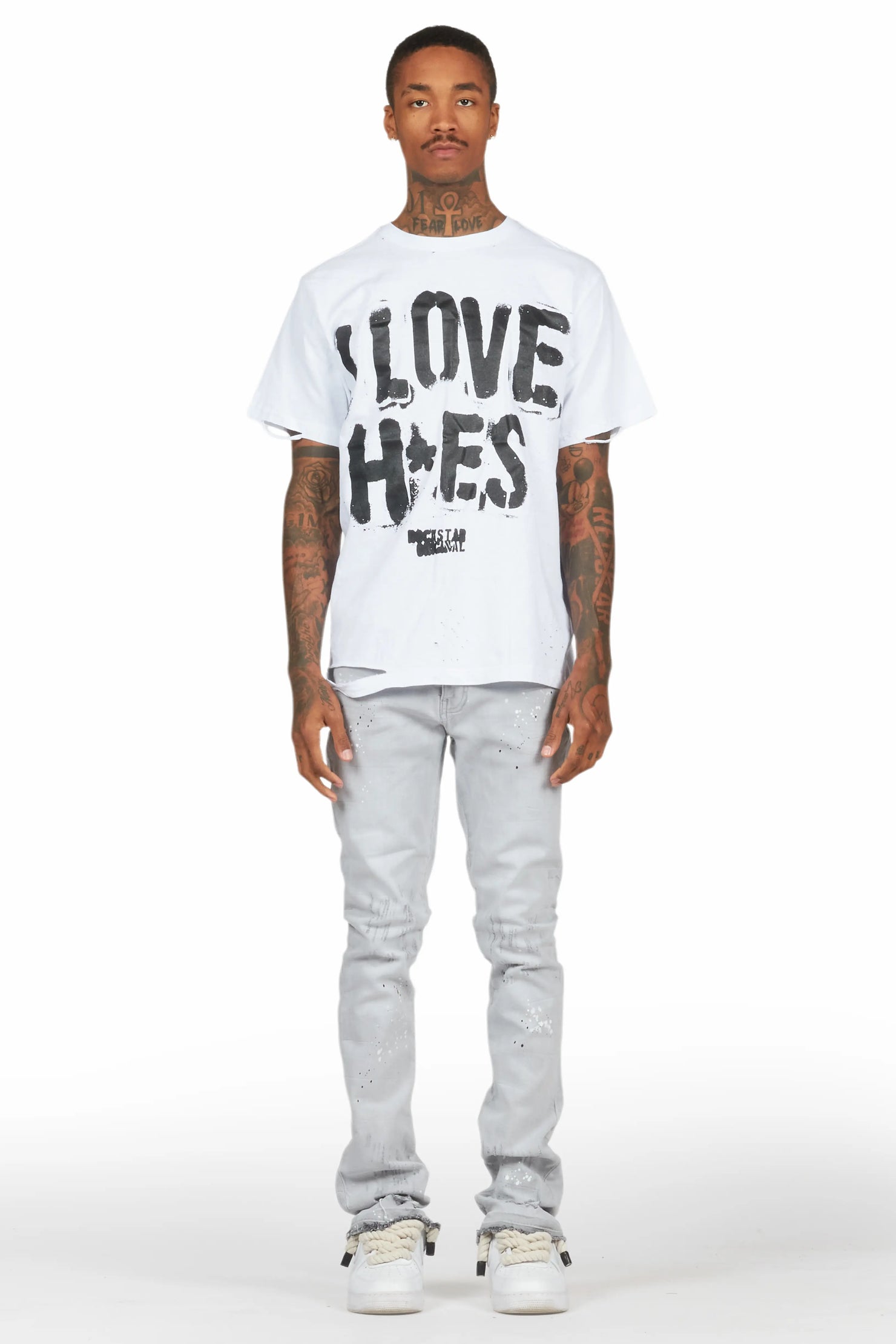 Banyan White T-Shirt/Stacked Flare Jean Set