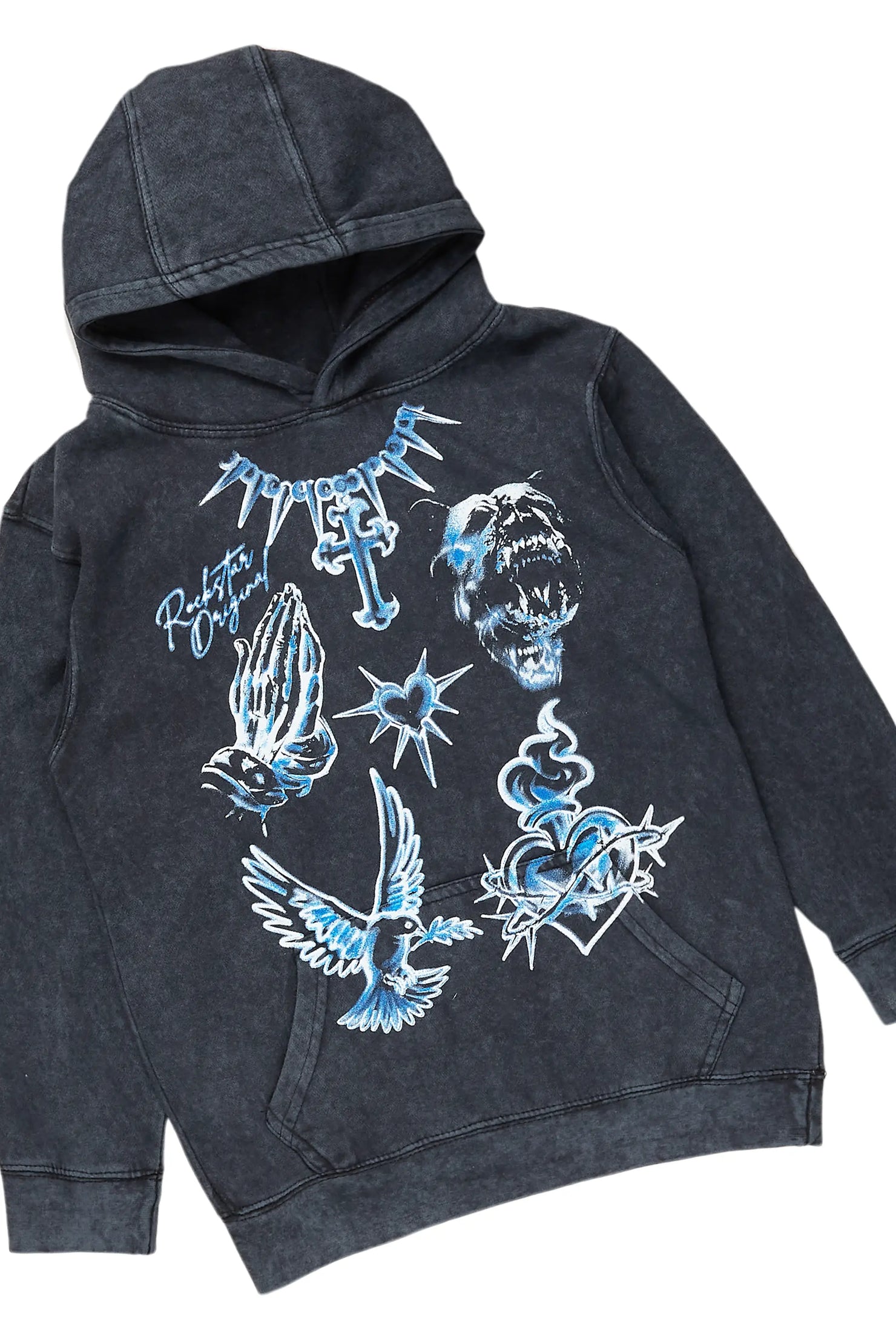 Boys Valar Vintage Black Hoodie/Stacked Flare Jean Set