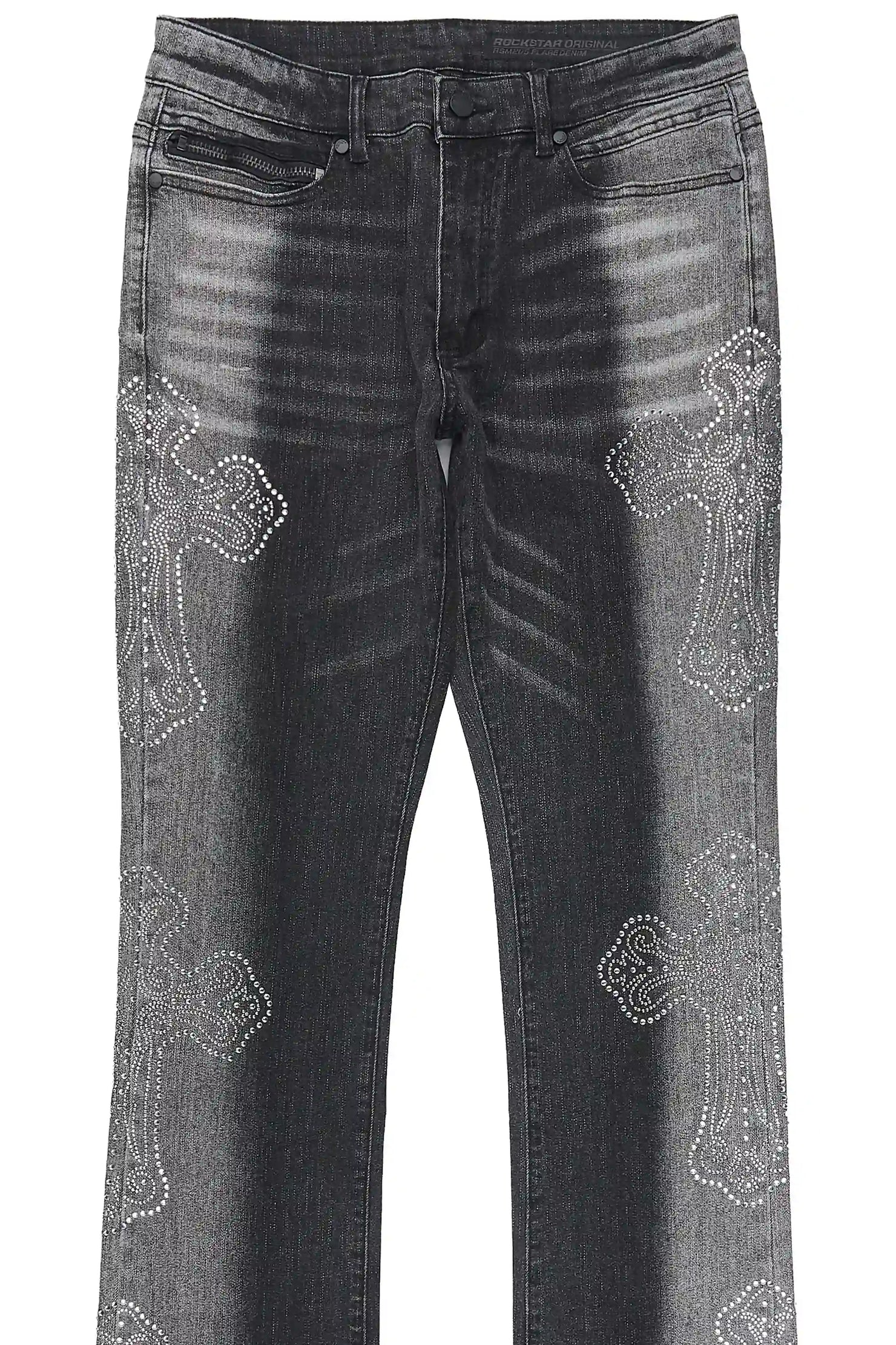Reggie Dark Grey Rhinestone Stacked Flare Jean
