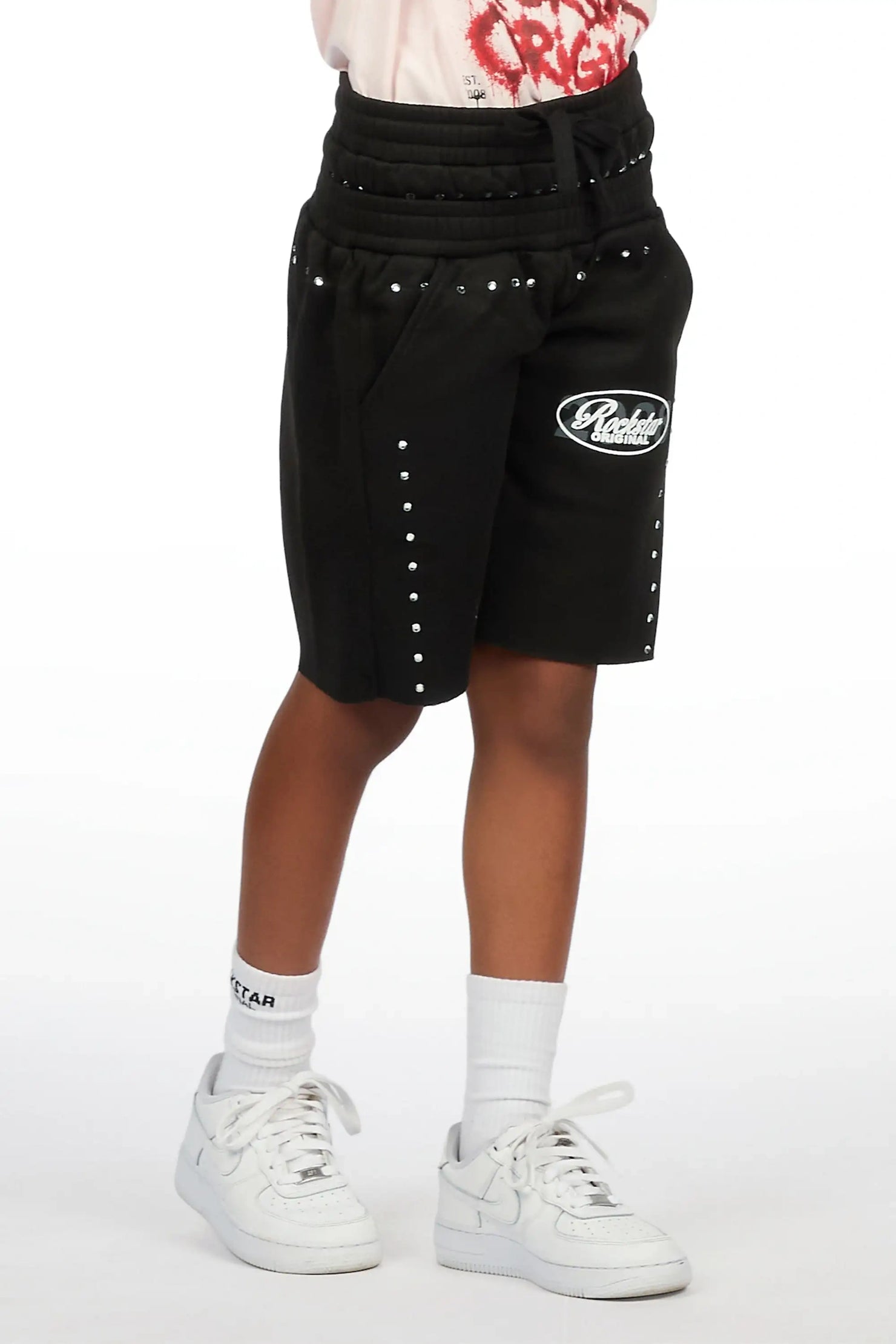 Girls Dezstany Black Rhinestone Double Waisted Short