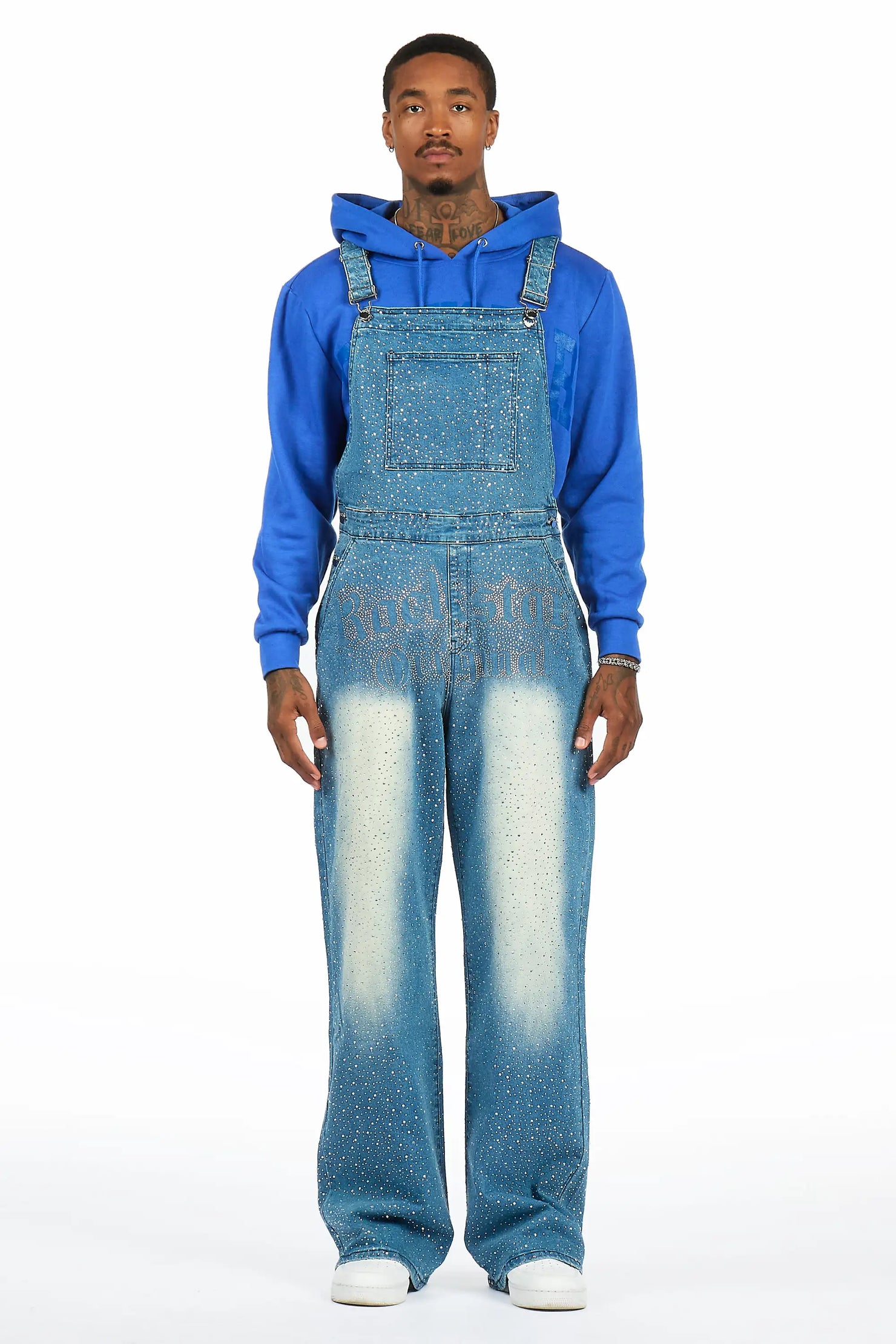 Dezmin Medium Blue Rhinestone Denim Overall