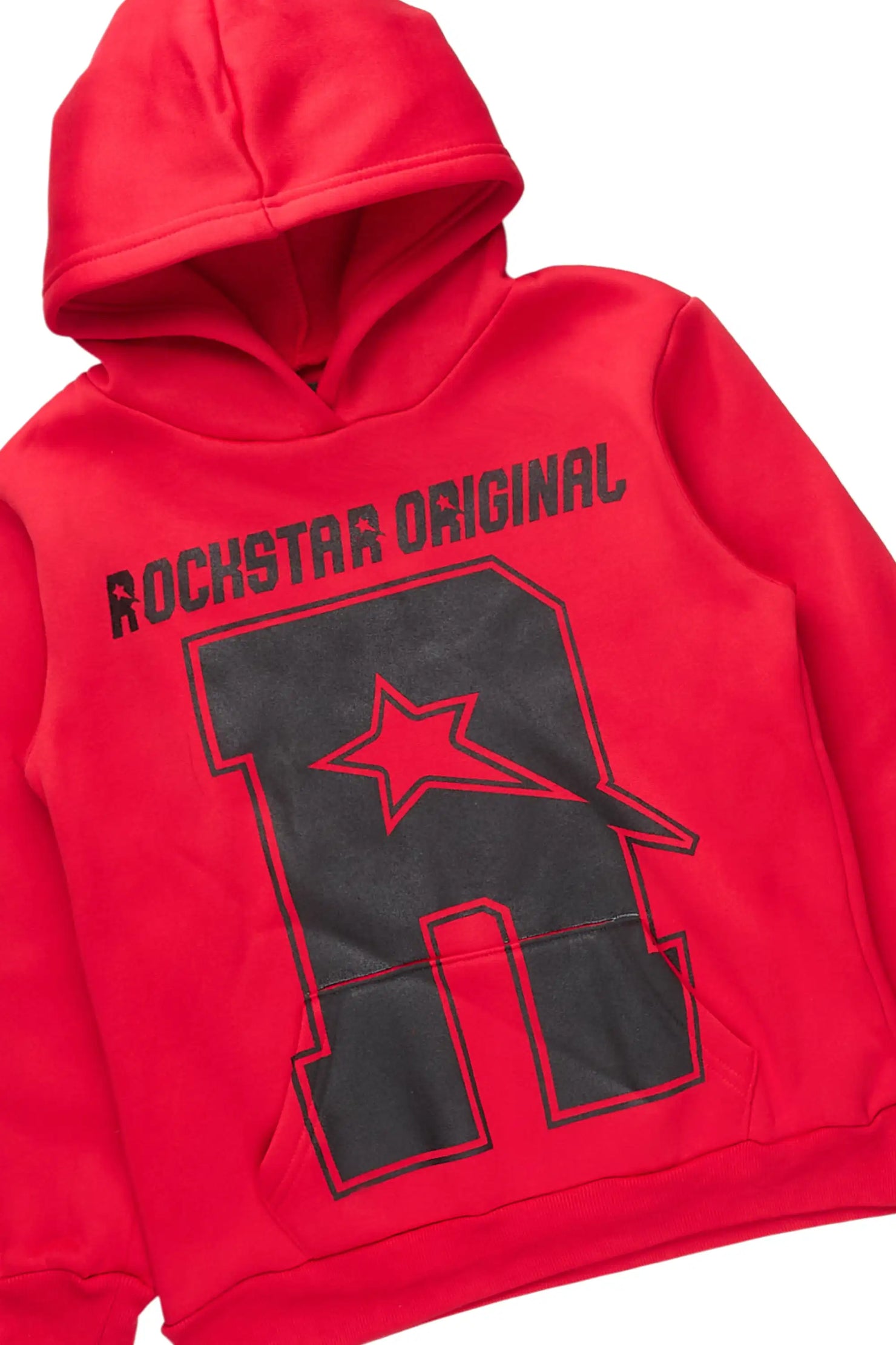 Boys Skender Red/Black Hoodie/Stacked Flare Track Set
