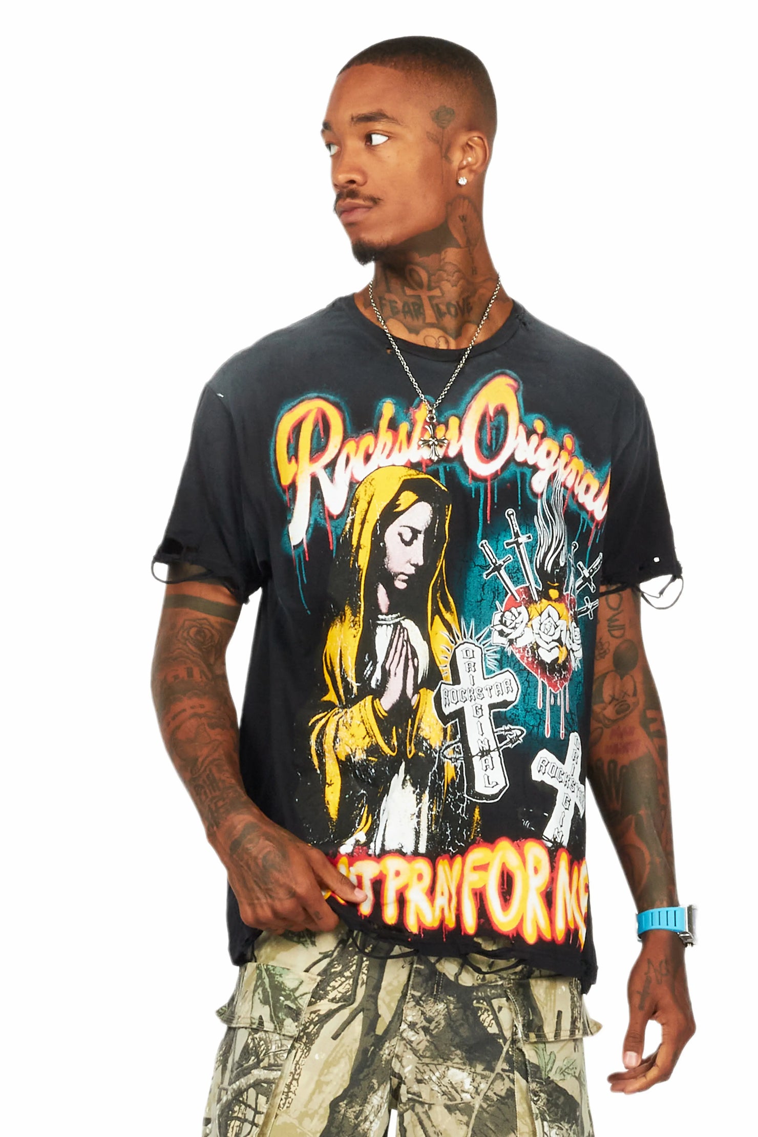 Loman Black Oversized Graphic T-Shirt