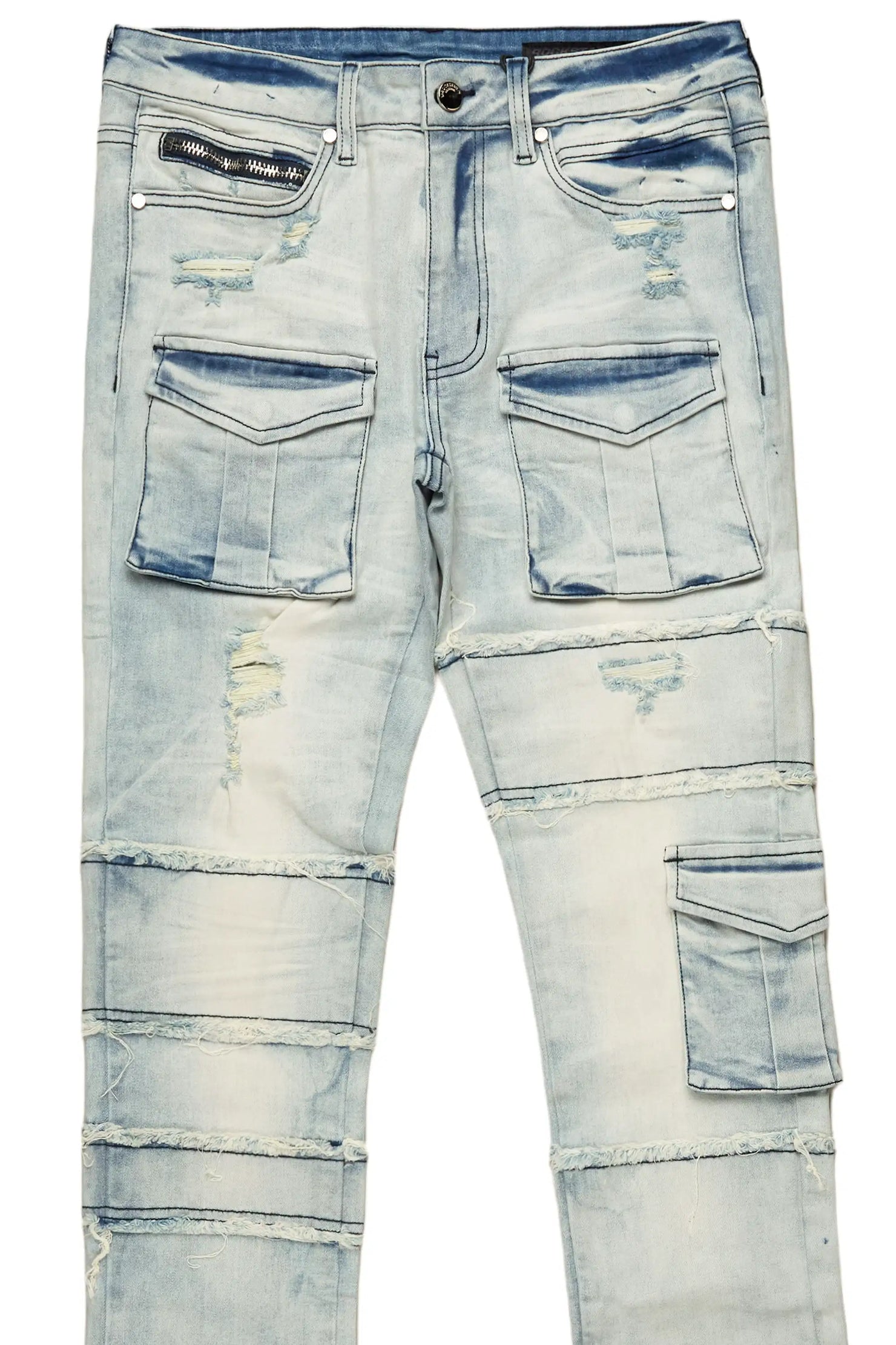 Folant Light Blue Stacked Cargo Flare Jean