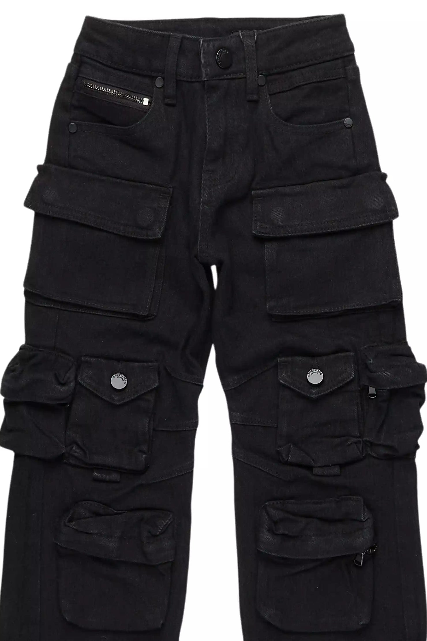 Boys Mahesh Black Baggy Cargo Jean