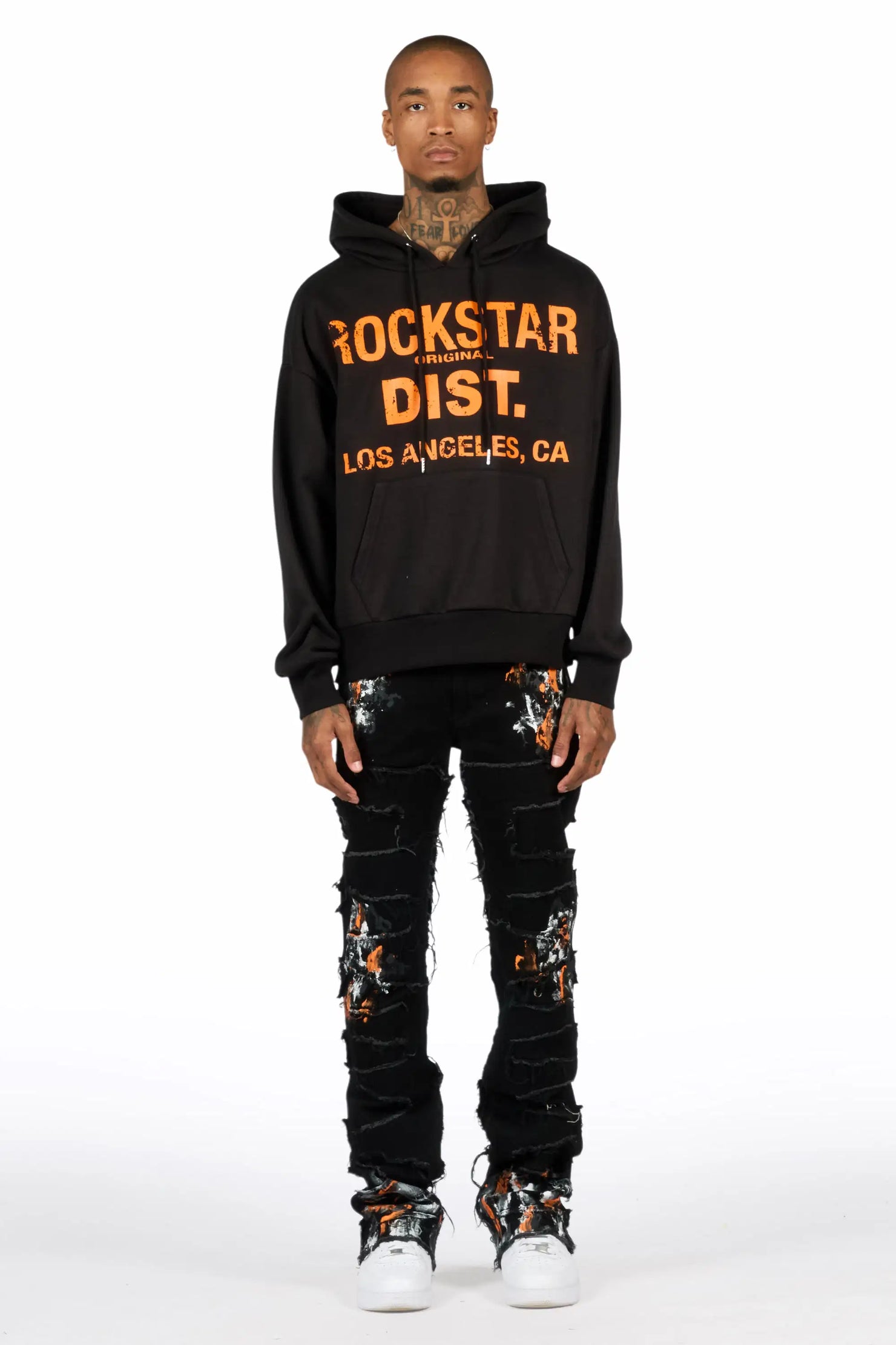 Saxon Black/Orange Hoodie/Stacked Flare Jean Set