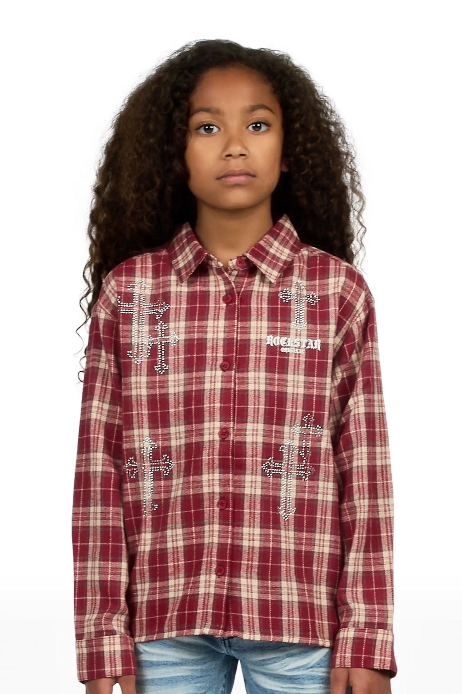 Girls Poldi Red Rhinestone Flannel Shirt