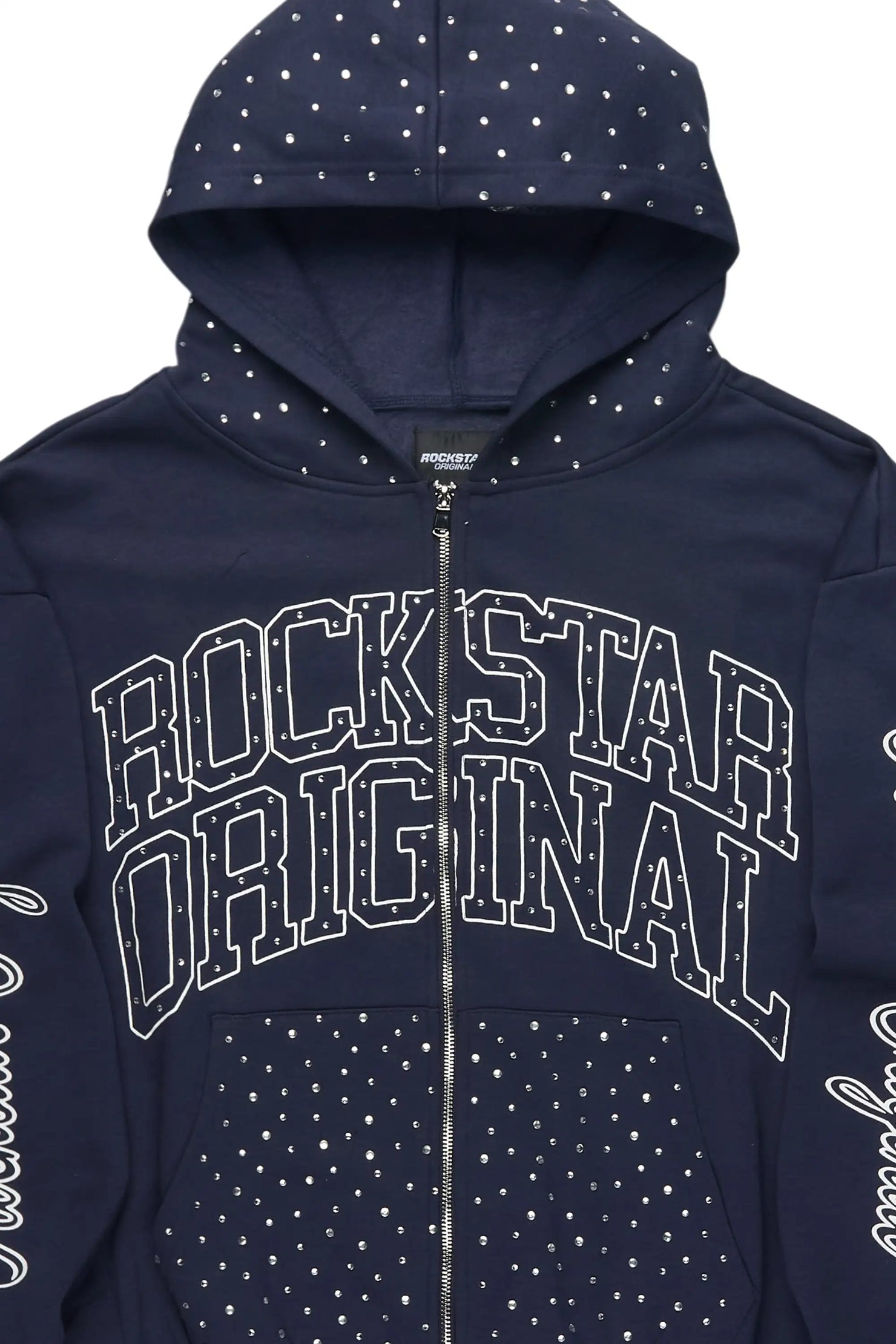Dripped Navy Rhinestone Hoodie