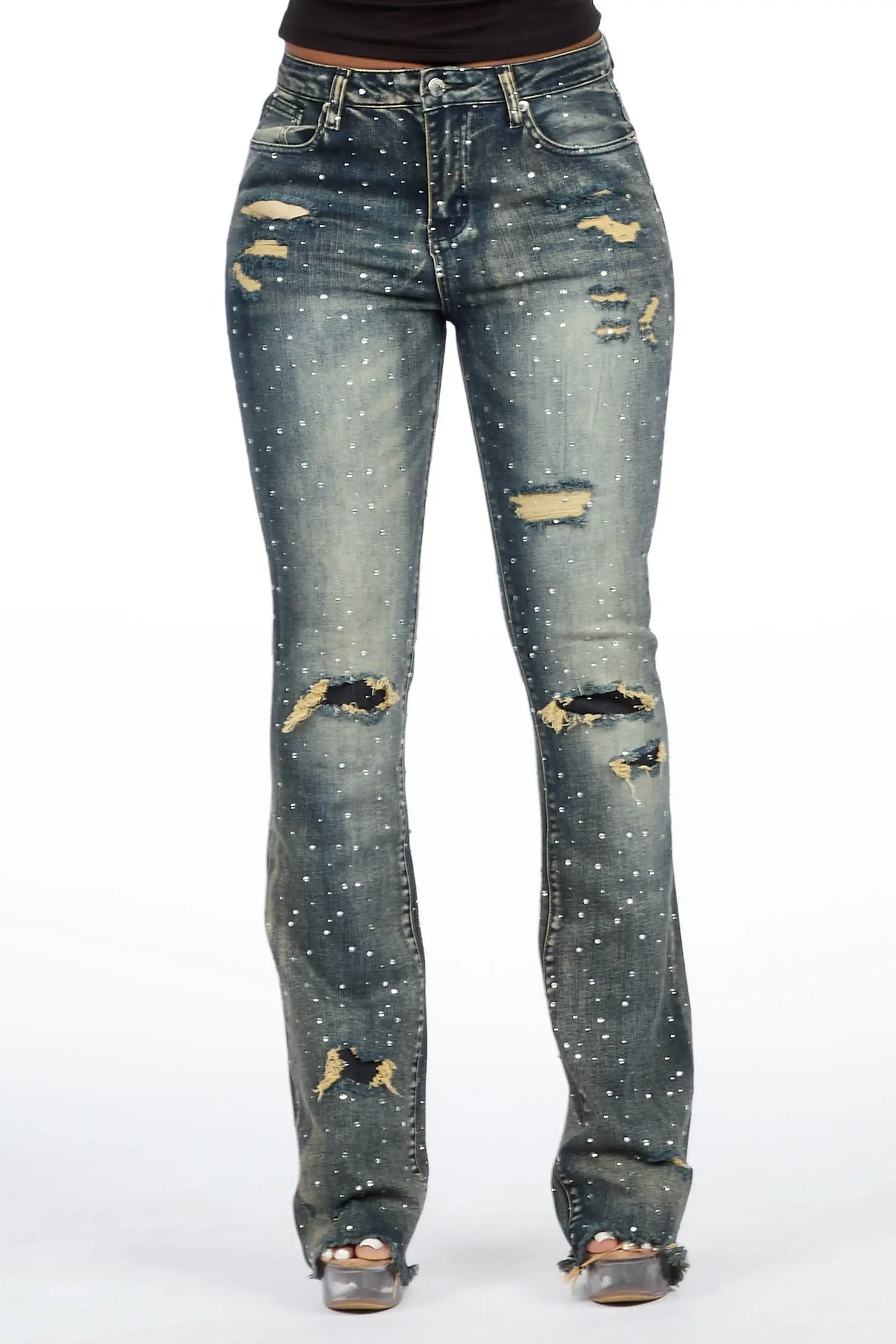 Kelle Tint Wash Rhinestone Stacked Jean